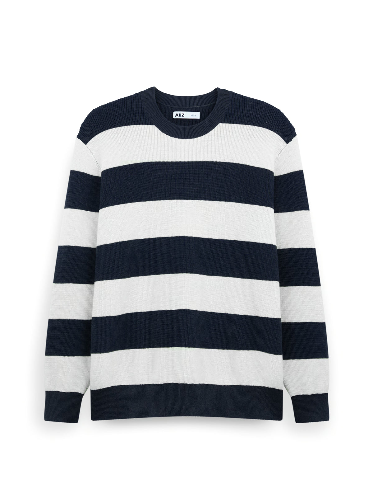 AIIZ Men's Striped Ribbed-Knit Sweater (Navy / S)