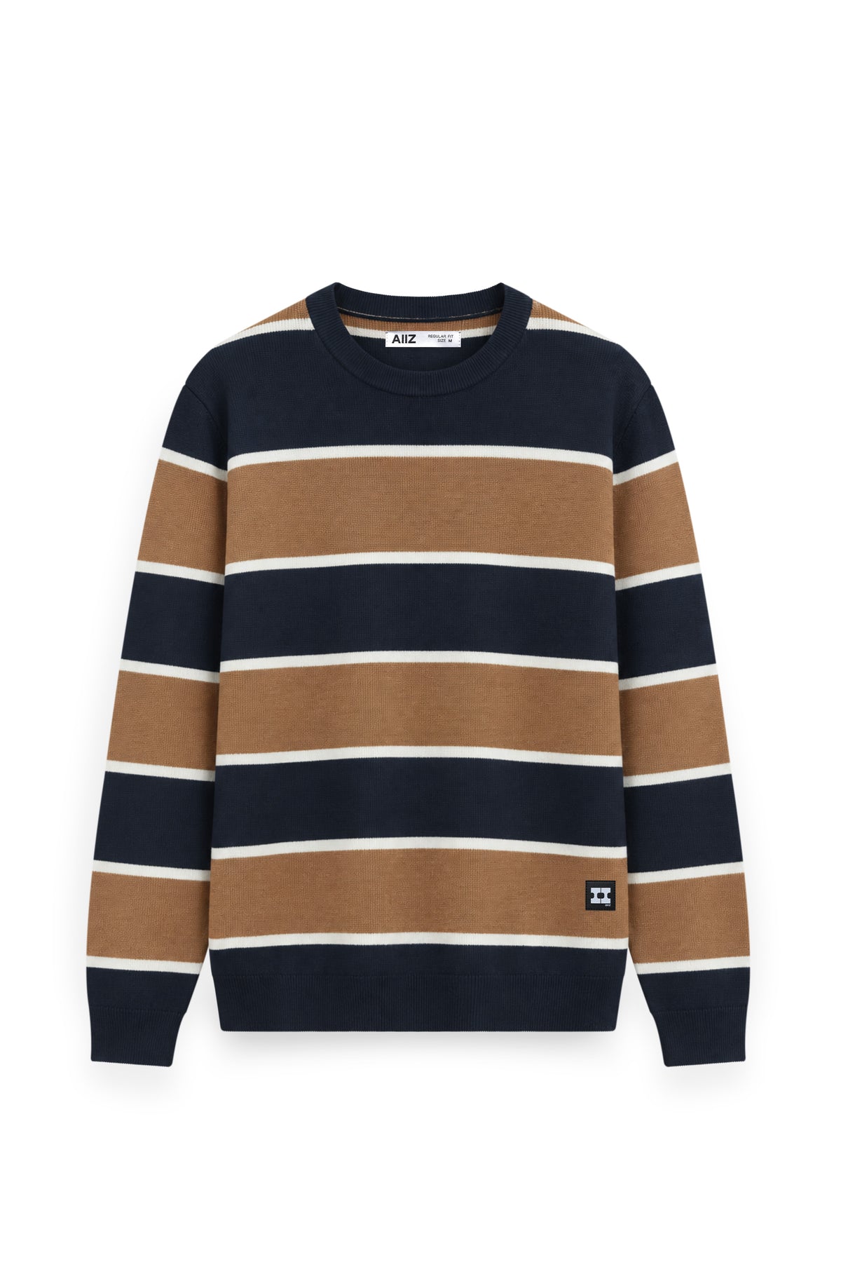 Men's Surreal Academia Striped Rib Crew Neck Sweater (Beige / S)