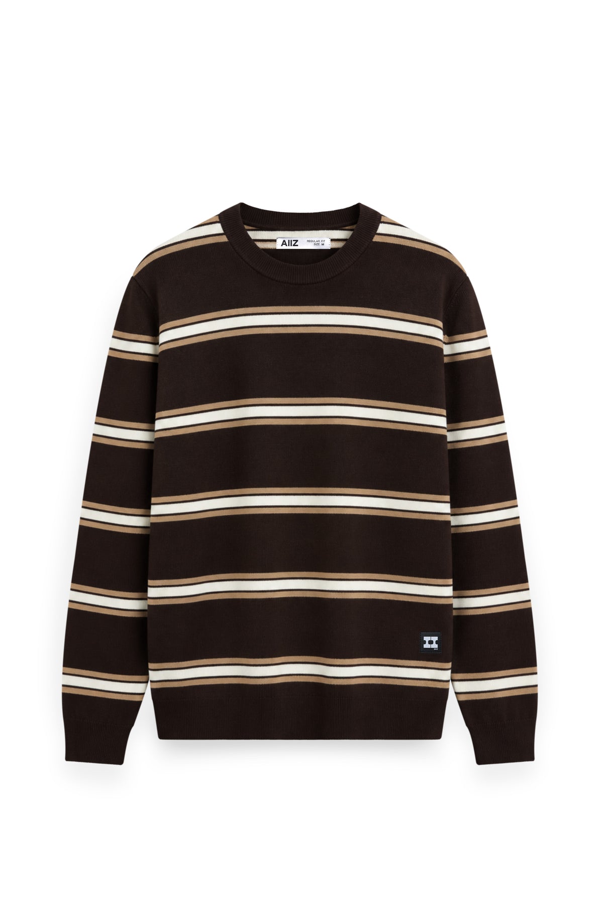 Men's Surreal Academia Multi-Stripe Rib Crew Neck Sweater (Dark Brown / S)