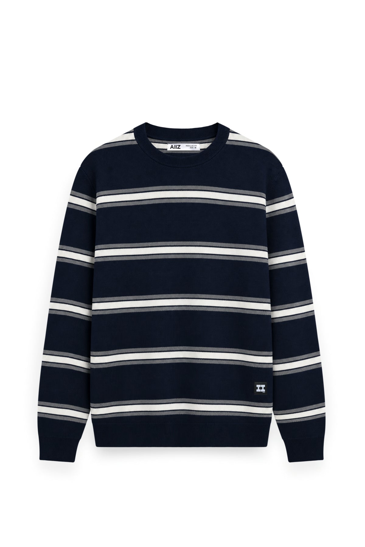 Men's Surreal Academia Multi-Stripe Rib Crew Neck Sweater (Navy / S)