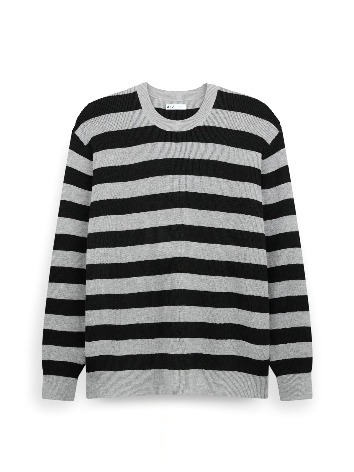 AIIZ Men's Striped Ribbed-Knit Sweater (Black / S)