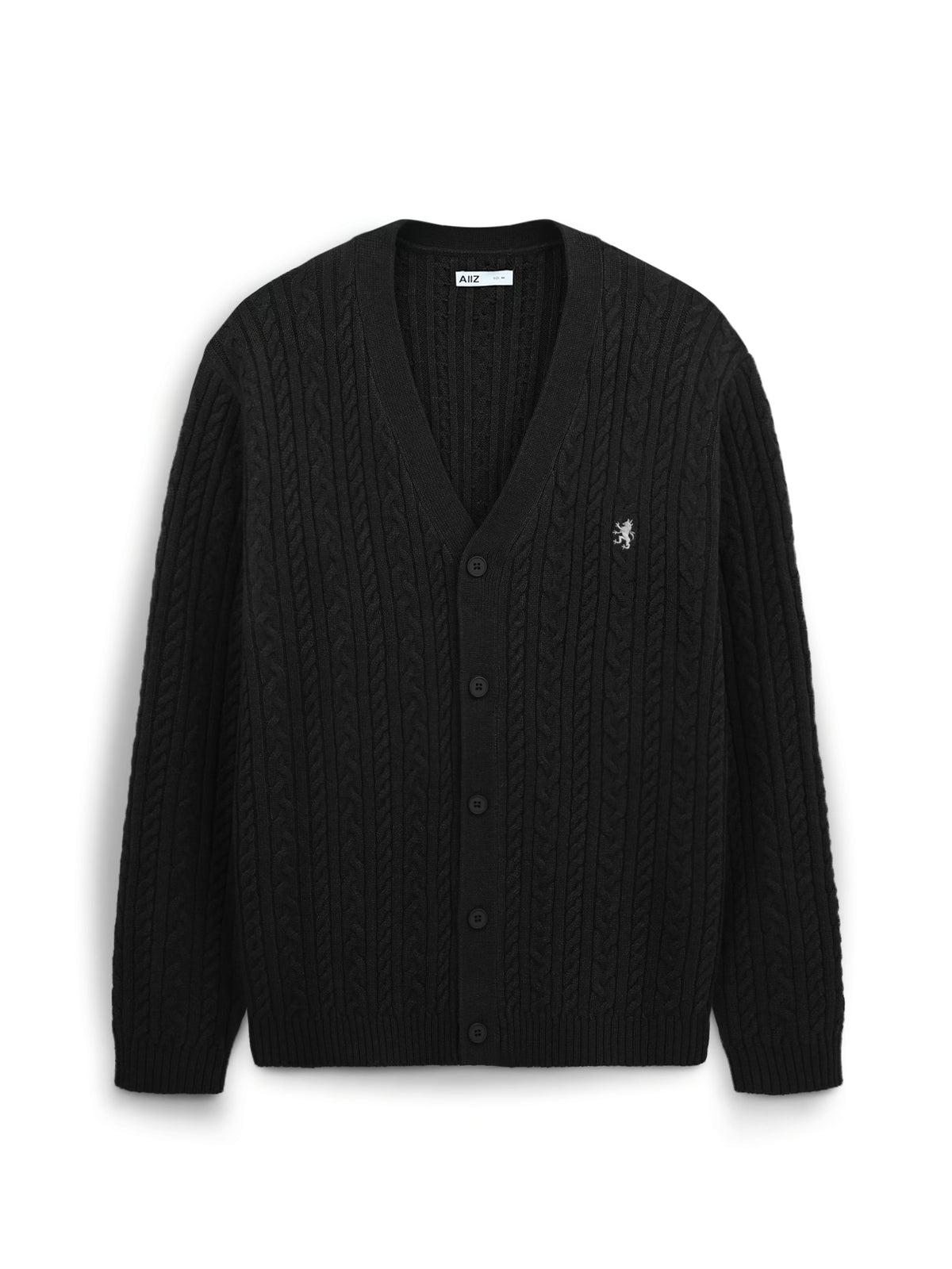 AIIZ Men's Cable Flat Knit Cardigan (Black / L)