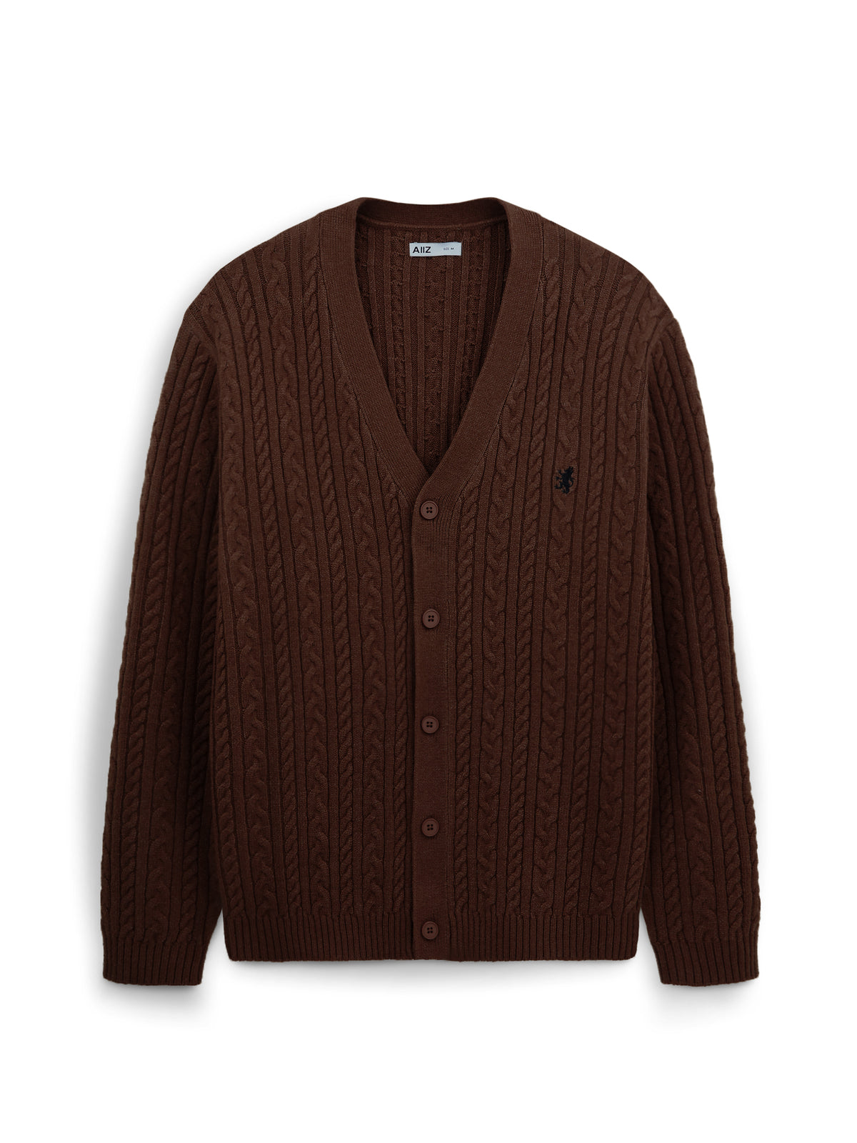 AIIZ Men's Cable Flat Knit Cardigan (Dark Brown / S)