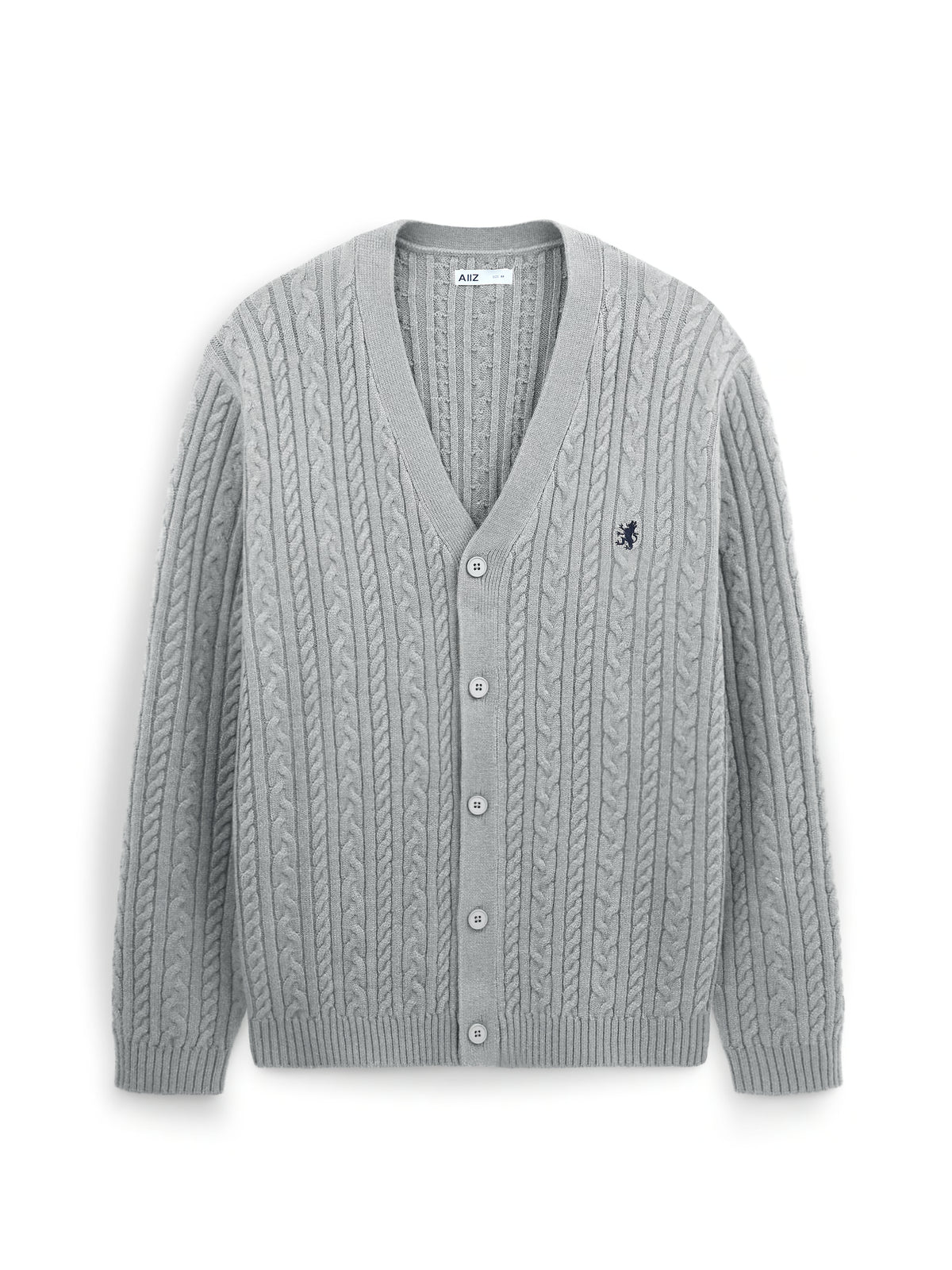 AIIZ Men's Cable Flat Knit Cardigan (Top Dyed Grey / S)