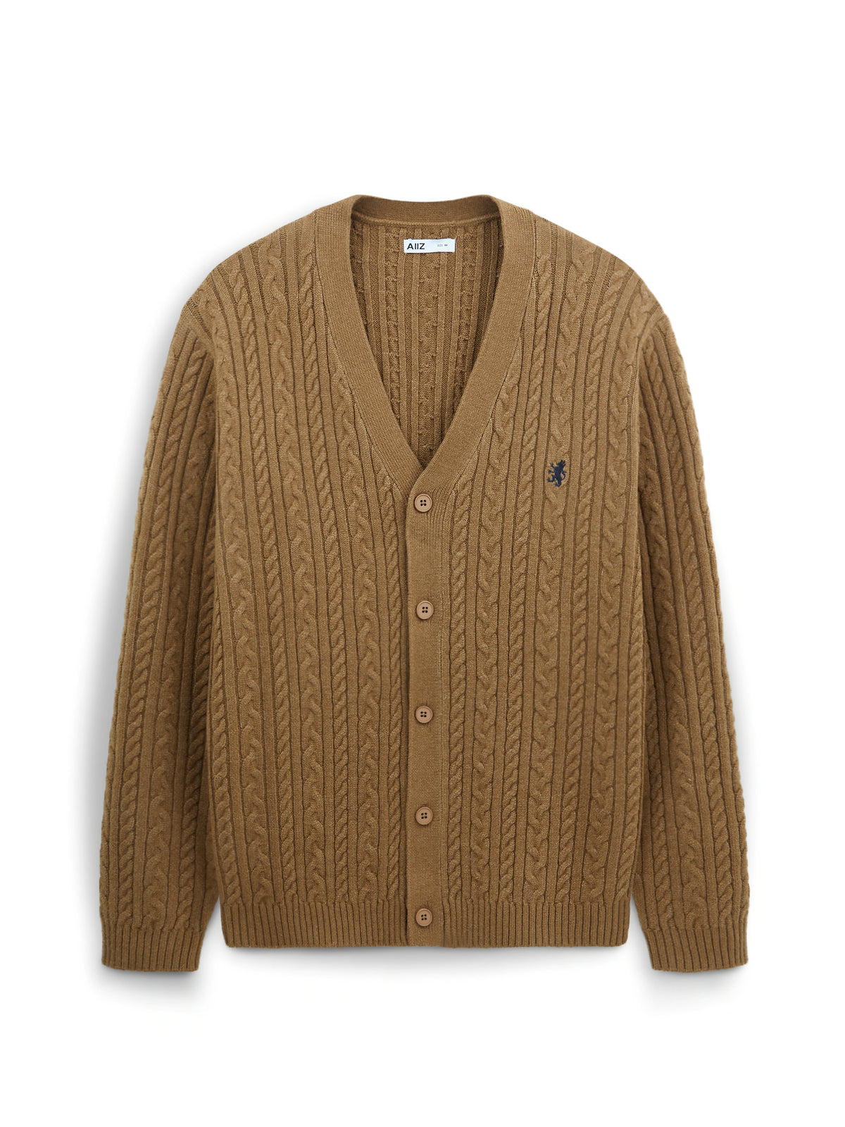 AIIZ Men's Cable Flat Knit Cardigan (Top Dyed Brown / L)