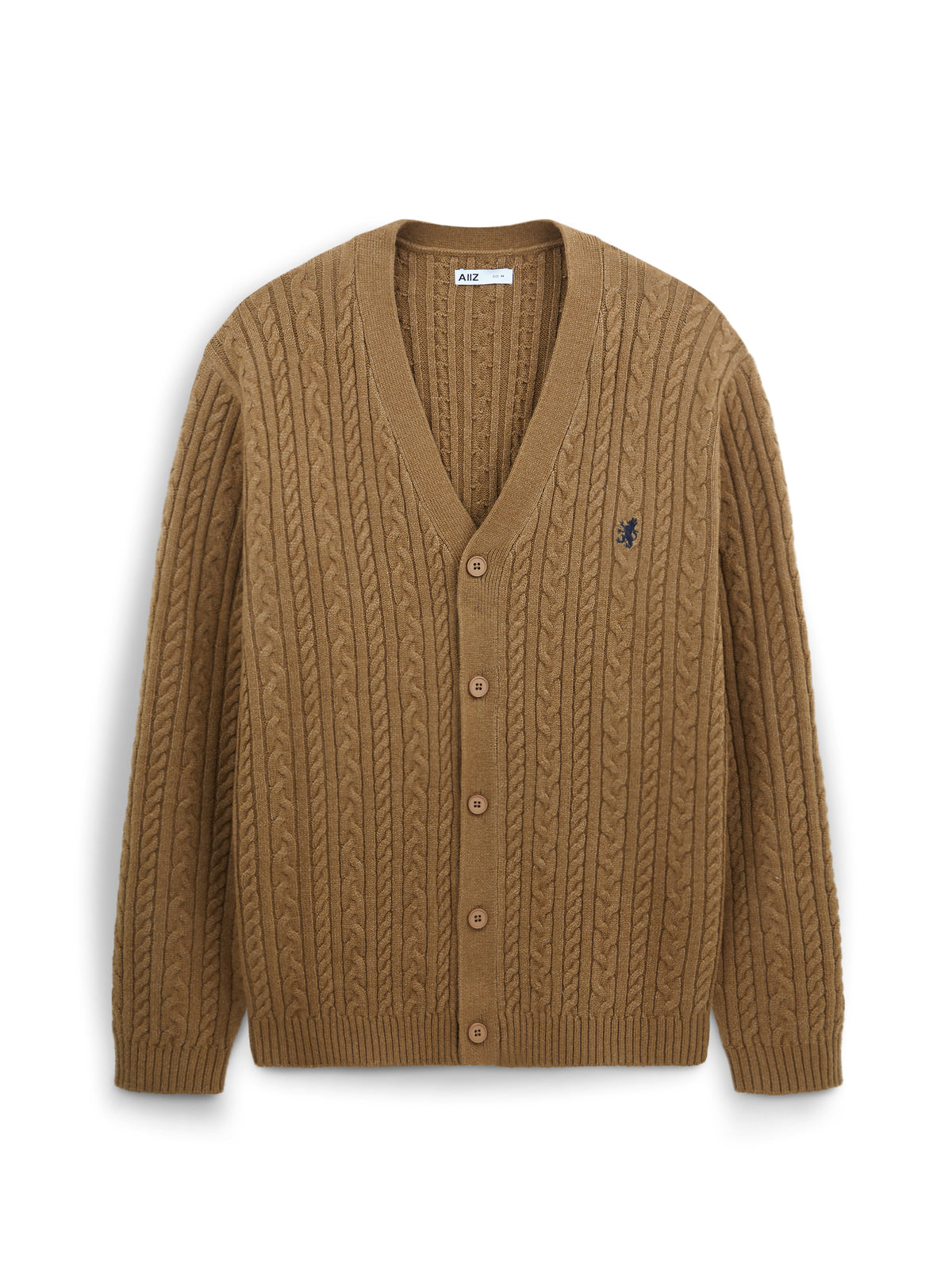 AIIZ Men's Cable Flat Knit Cardigan (Top Dyed Brown / S)