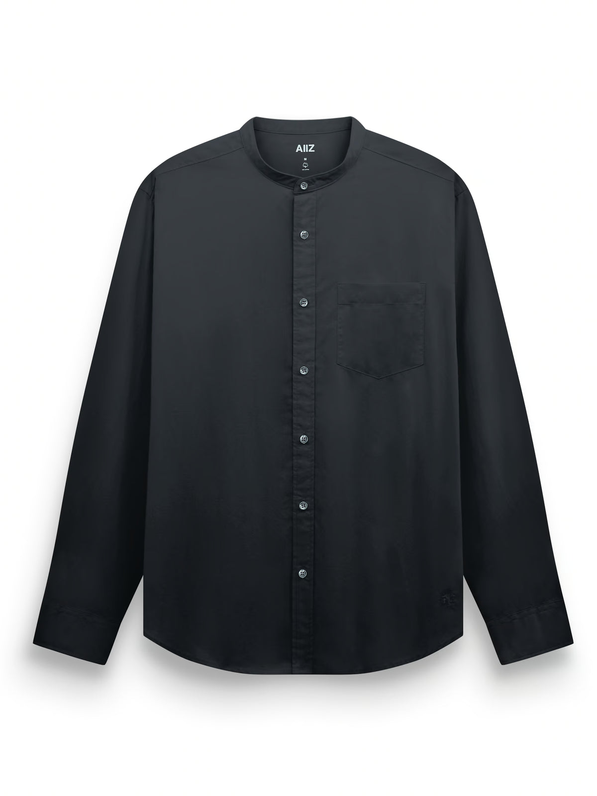 Men’s Mandarin Collar Long Sleeve Poplin Shirt (Dark Grey / S)