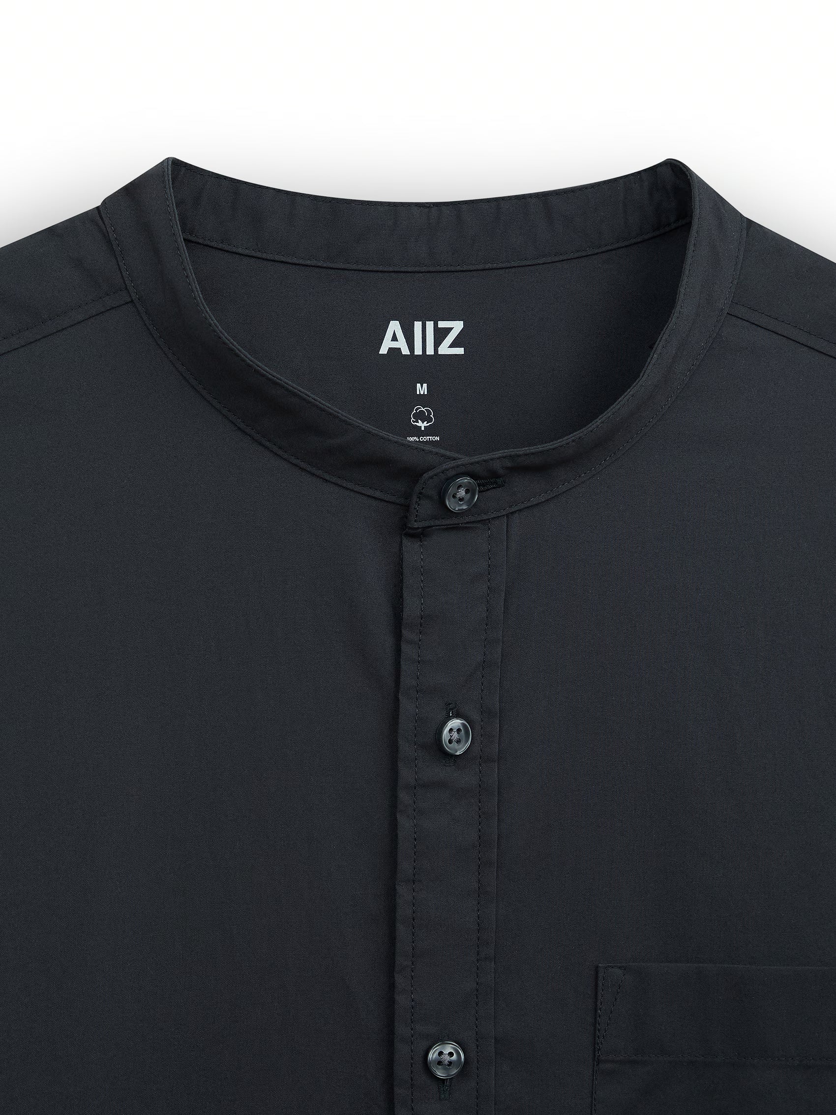 Men’s Mandarin Collar Long Sleeve Poplin Shirt