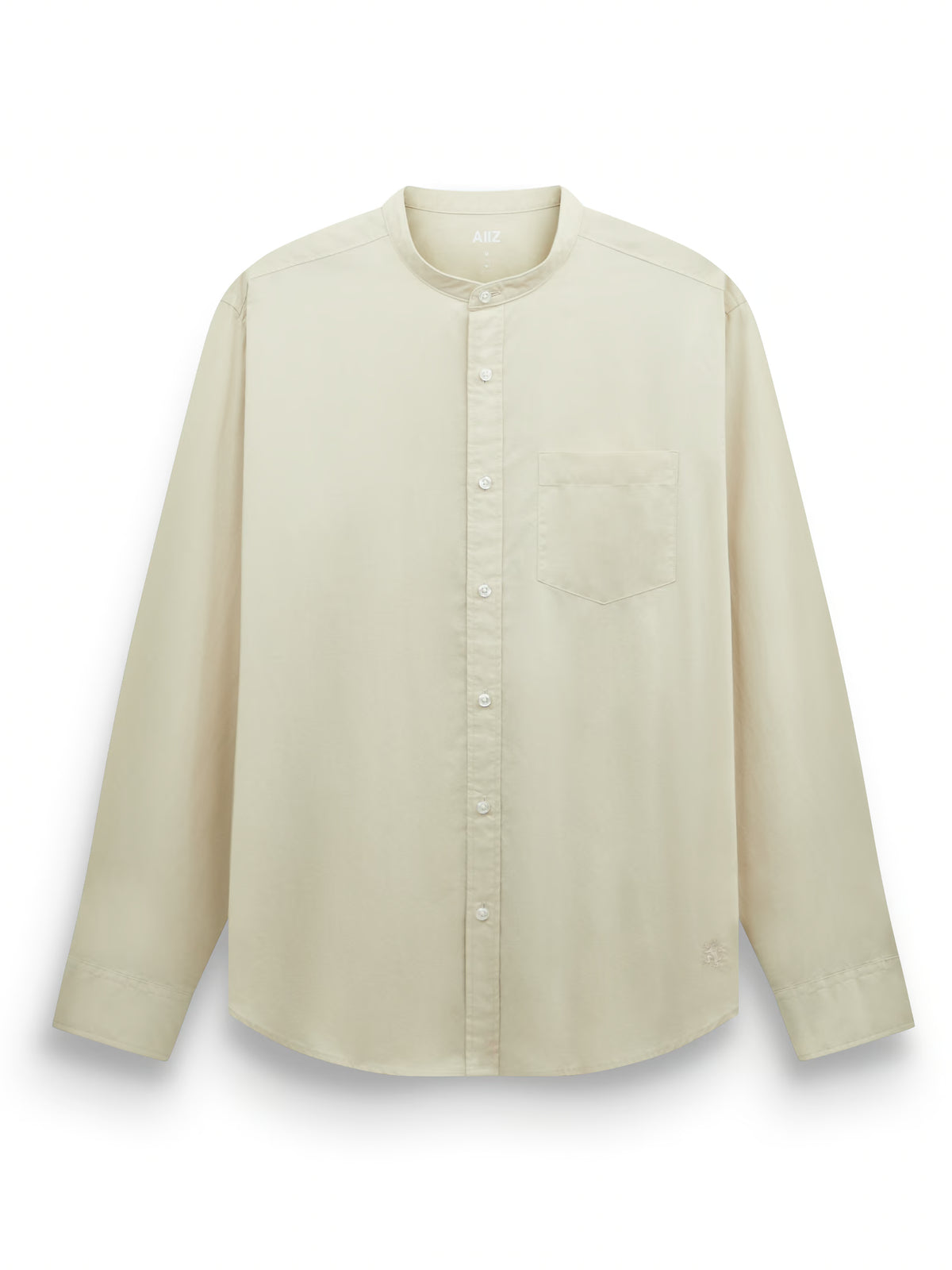 Men’s Mandarin Collar Long Sleeve Poplin Shirt (Khaki / S)