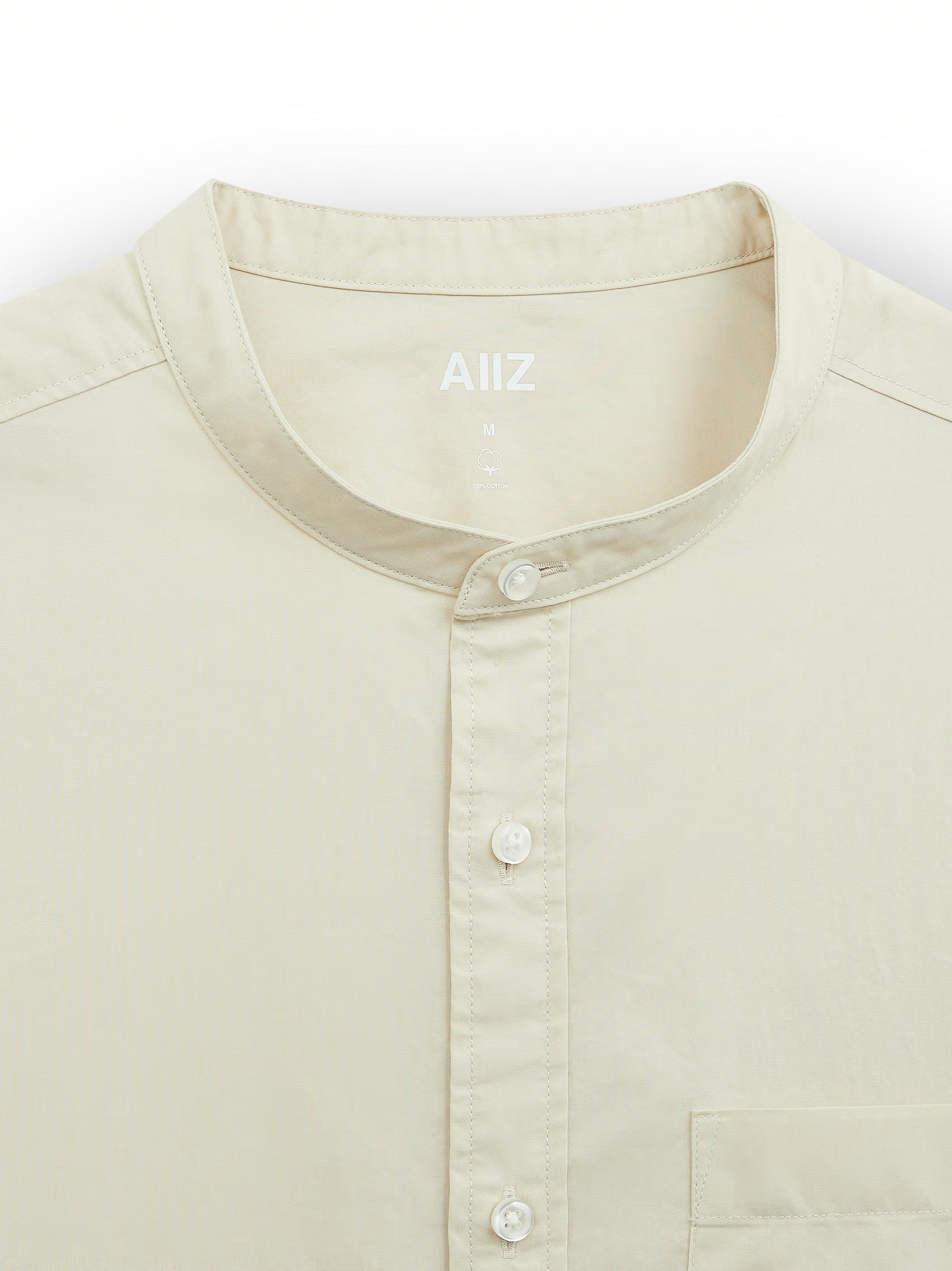 Men’s Mandarin Collar Long Sleeve Poplin Shirt