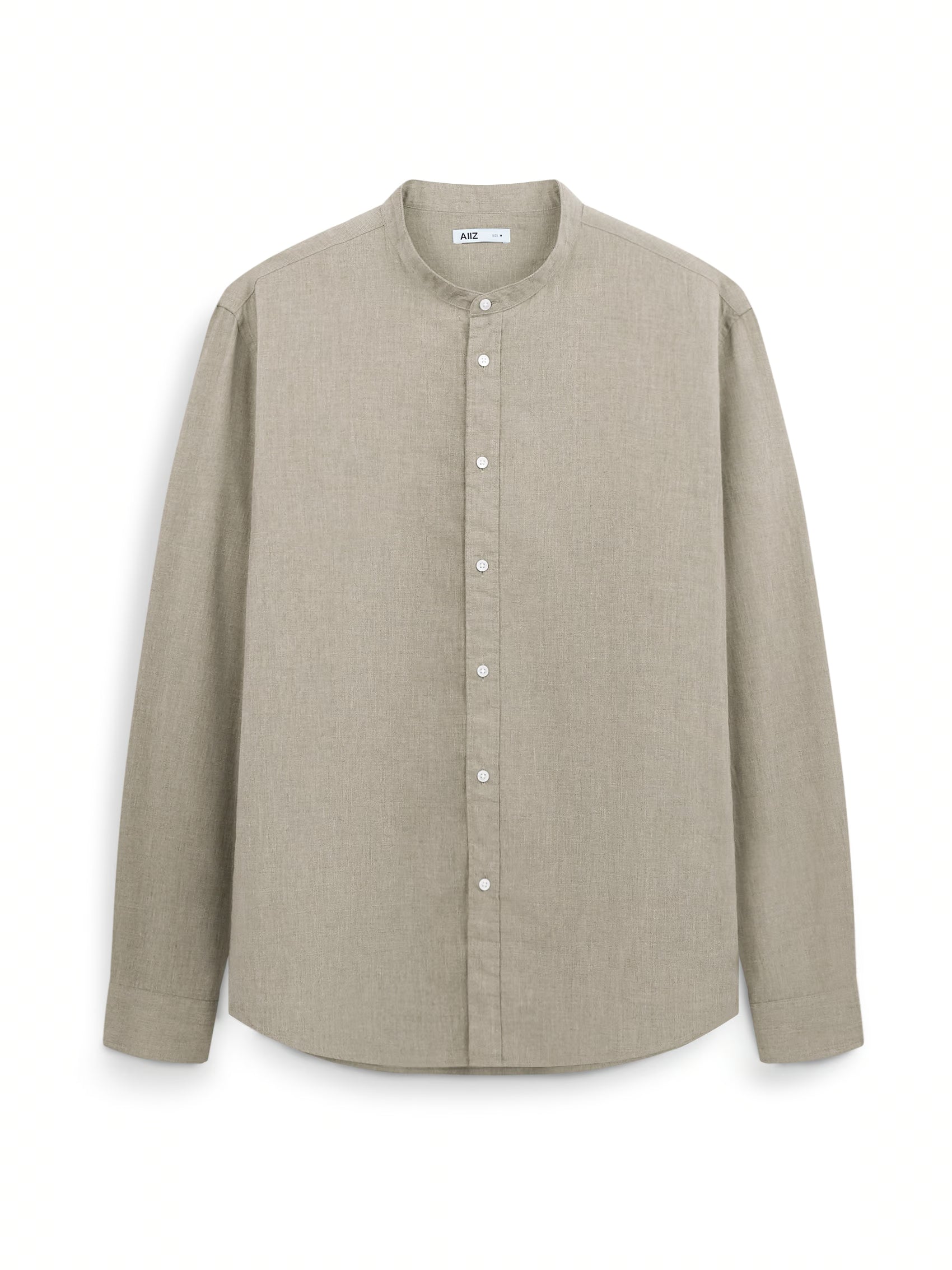AIIZ Men’s Mandarin Collar Long Sleeve Poplin Shirt (Brown / S)