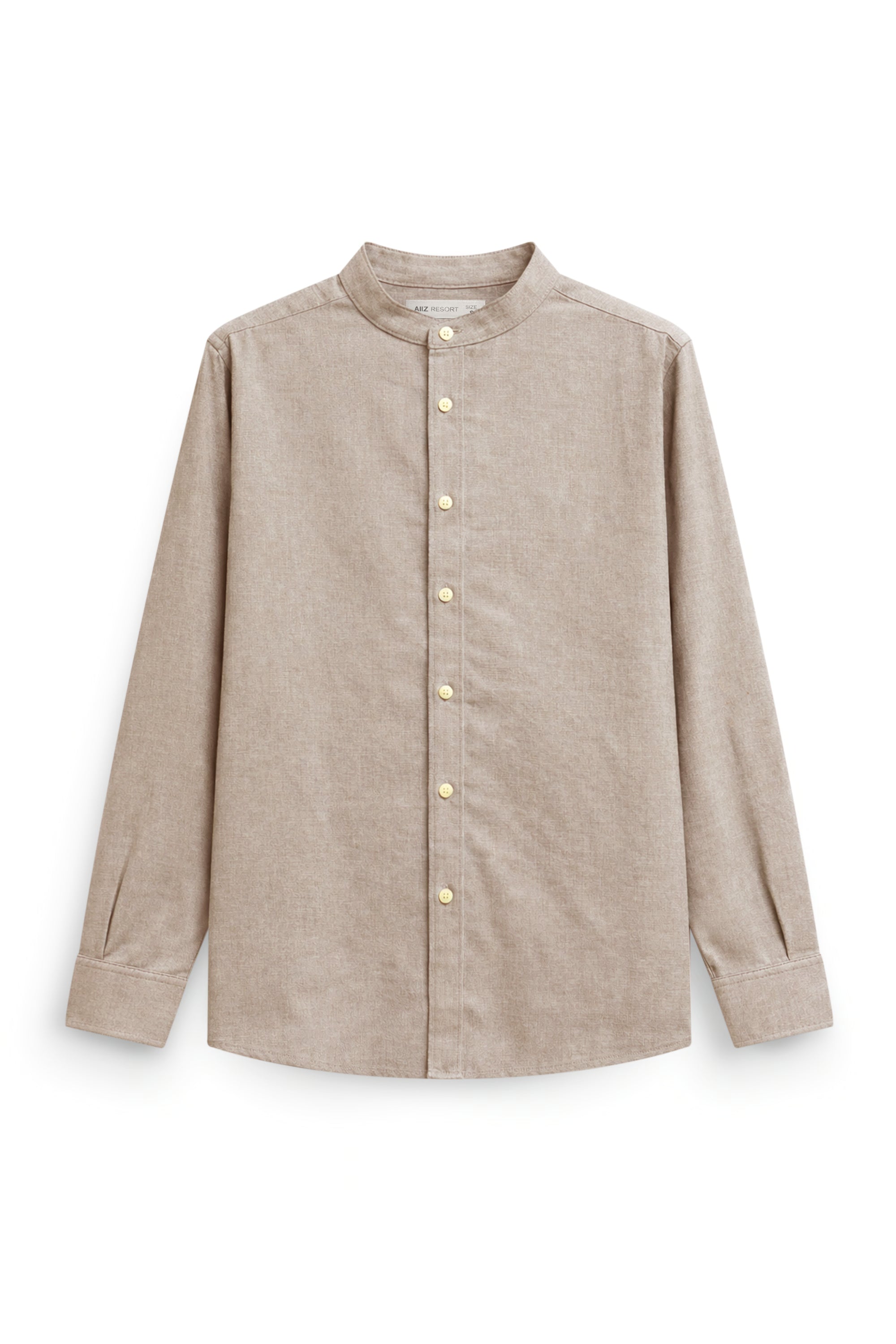 AIIZ Men’s Mandarin Collar Long Sleeve Shirt (Beige / S)