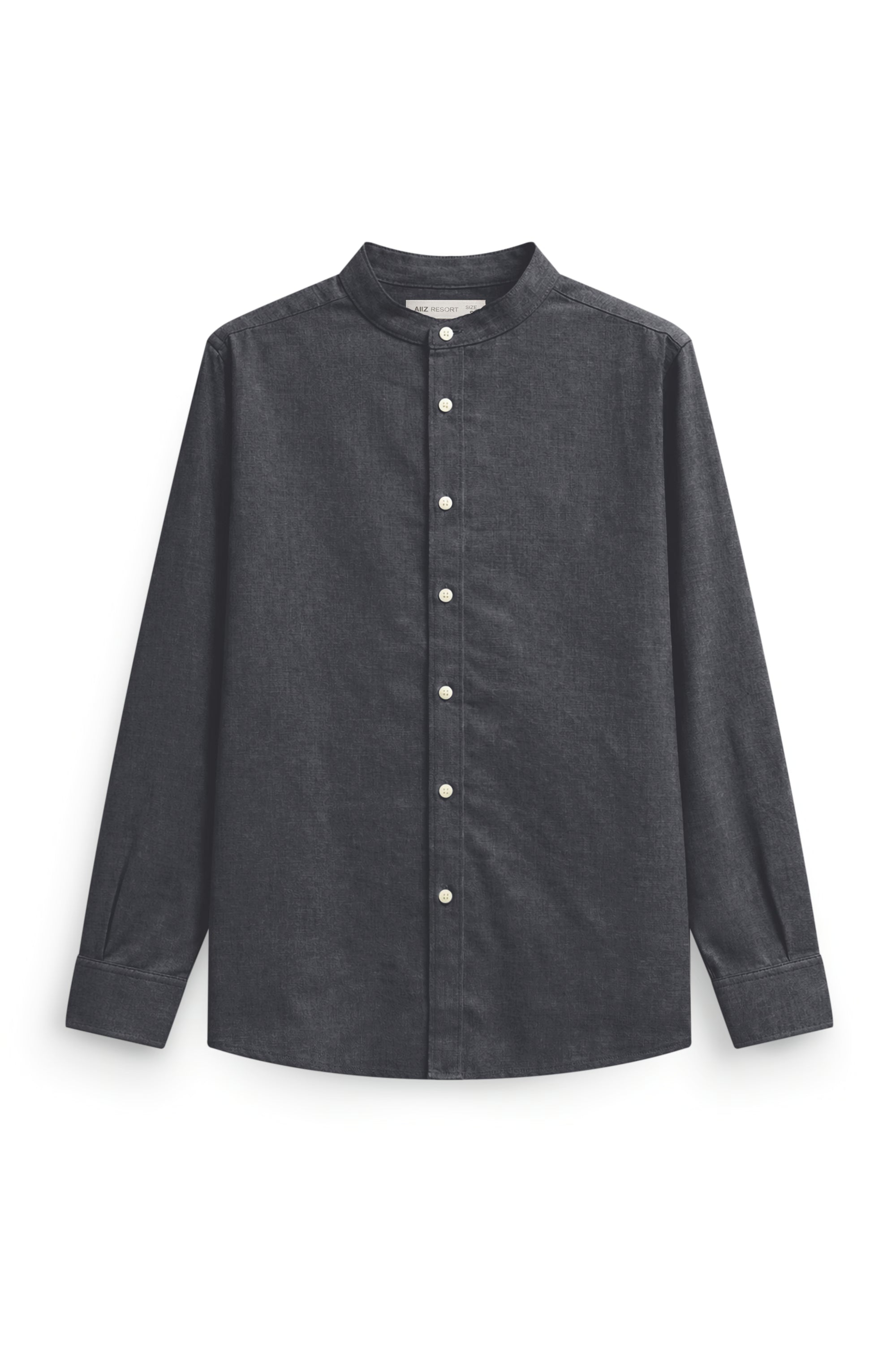 AIIZ Men’s Mandarin Collar Long Sleeve Shirt (Dark Grey / S)