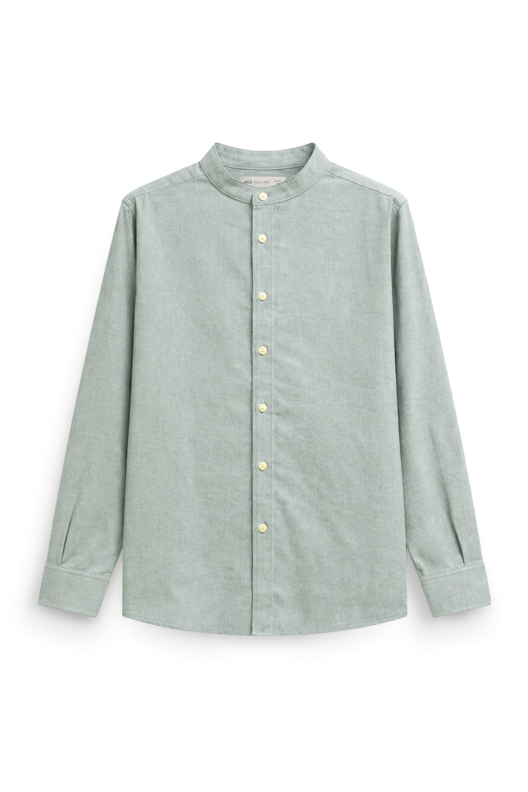 AIIZ Men’s Mandarin Collar Long Sleeve Shirt (Light Green / S)