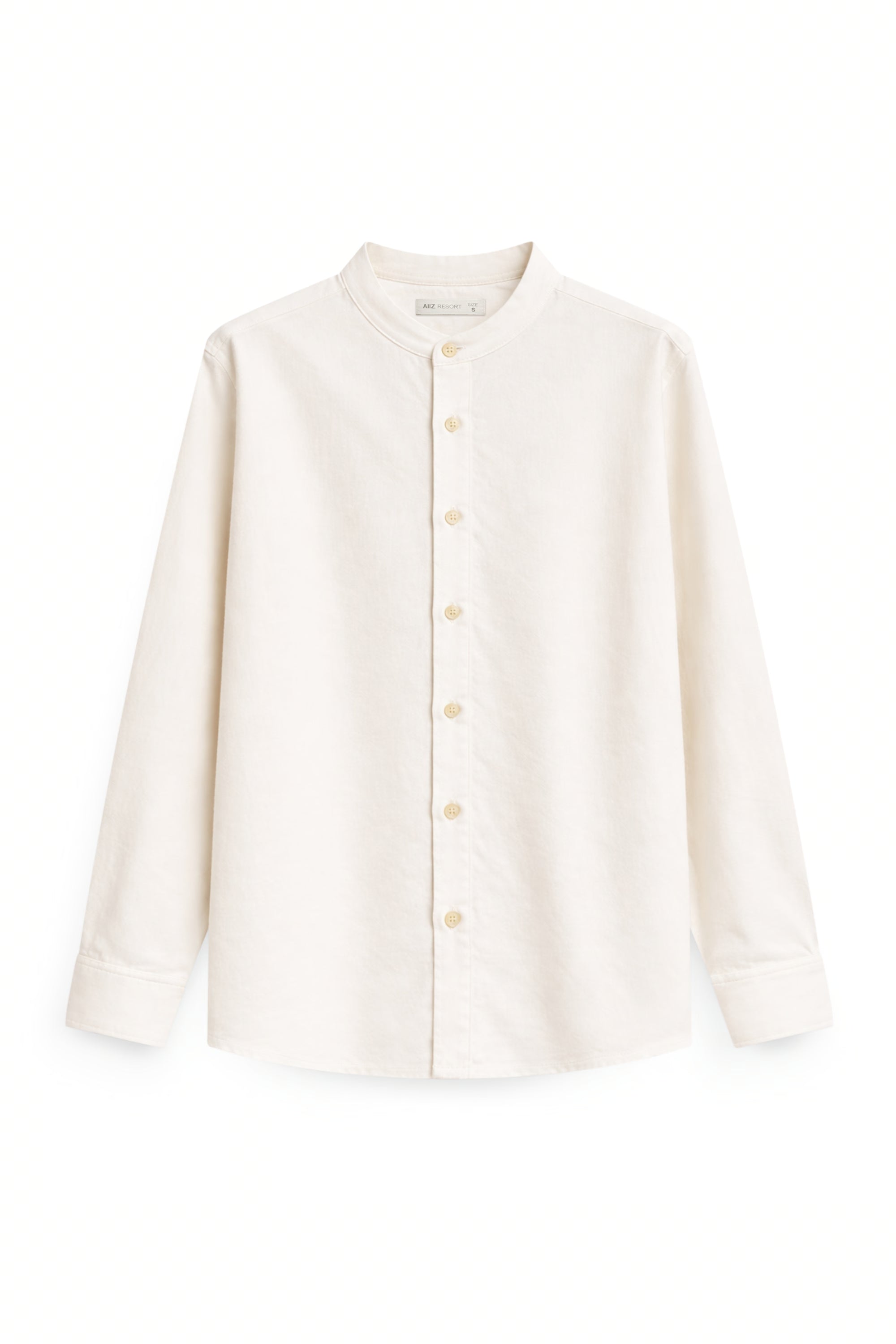 AIIZ Men’s Mandarin Collar Long Sleeve Shirt (OFF WHITE / S)