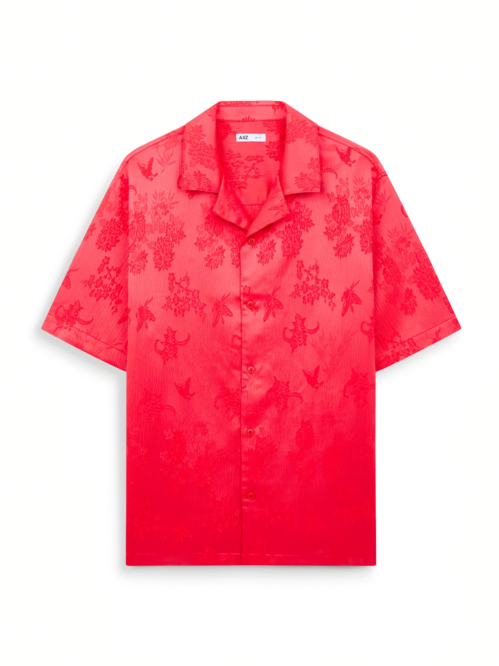 AIIZ Men's Jacquard Short Sleeve Shirt (Red / S)