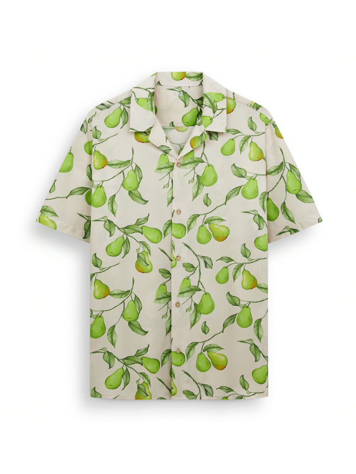 Men's Printed Camp Collar Short Sleeve Shirt (Beige / S)