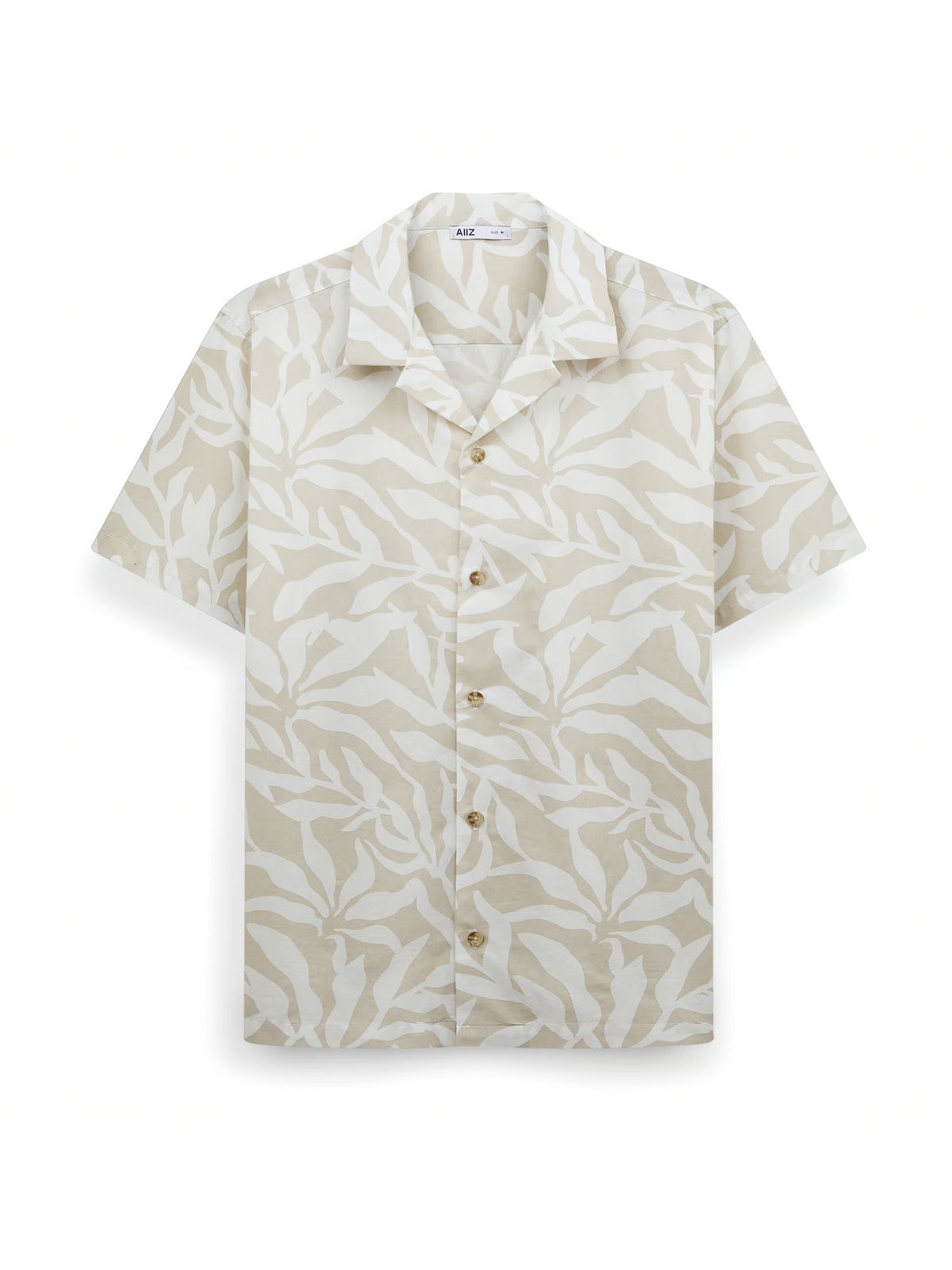 AIIZ Men's Graphic Printed Camp Collar Shirt (Beige / S)