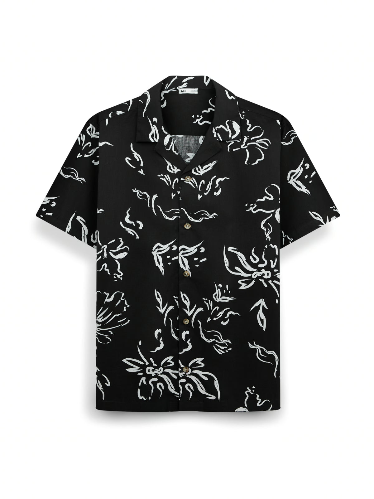 AIIZ Men's Graphic Printed Camp Collar Shirt (Black / S)