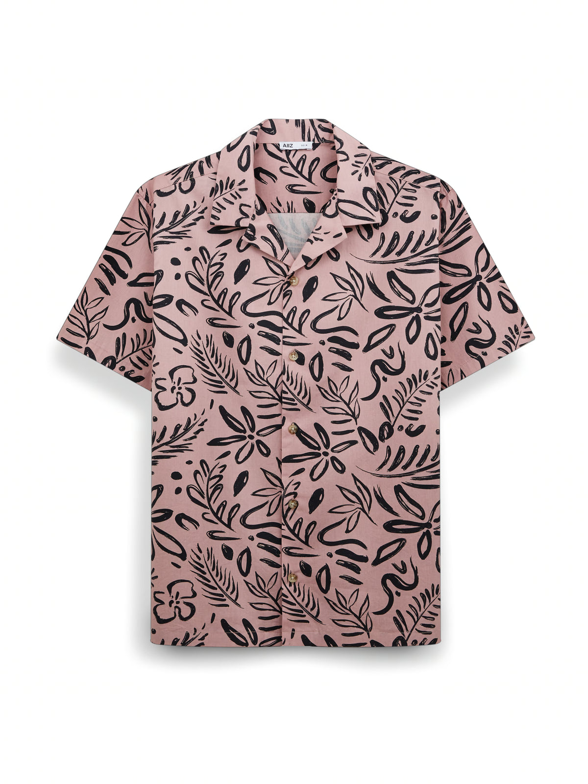 AIIZ Men's Graphic Printed Camp Collar Shirt (Dark Pink / S)