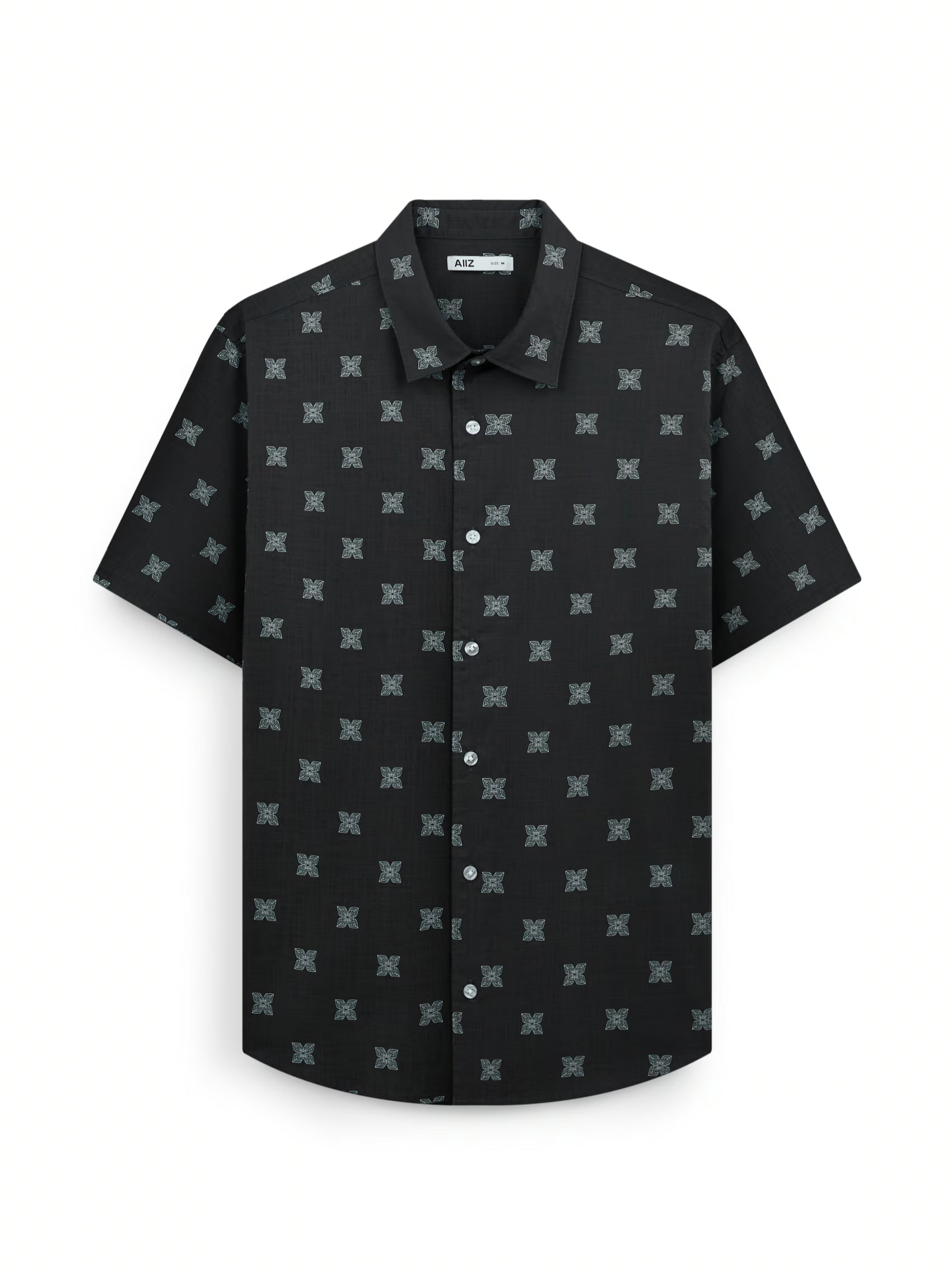 AIIZ Men's Graphic Printed Short Sleeve Shirt (Dark Grey / S)