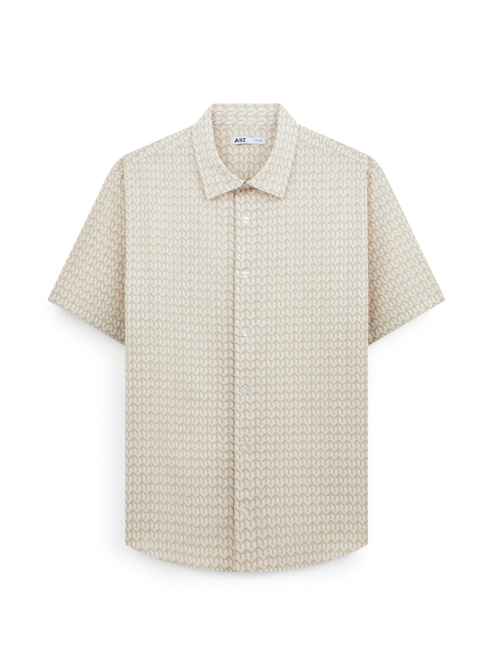 AIIZ Men's Graphic Printed Short Sleeve Shirt (LT Khaki / S)