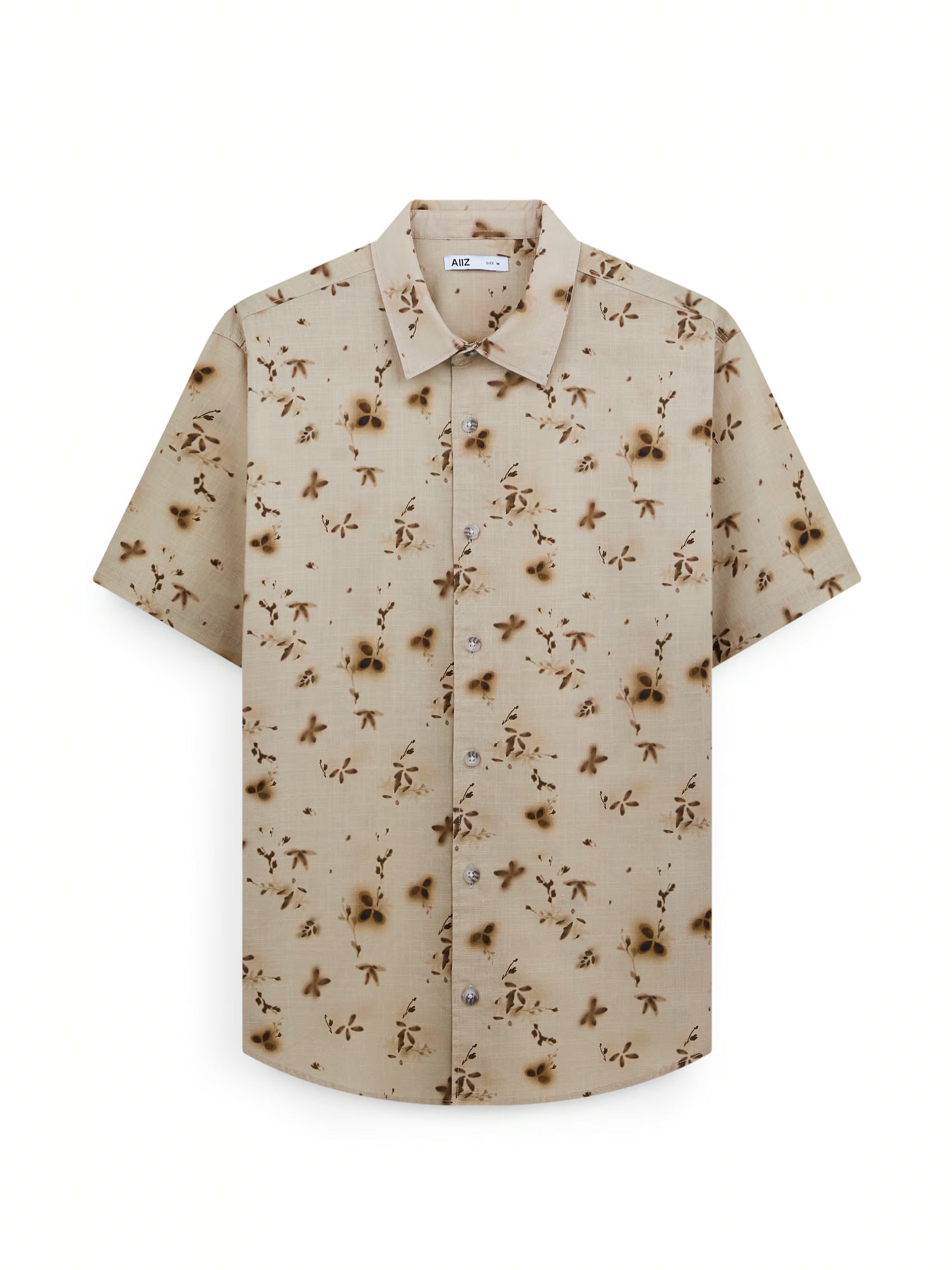 AIIZ Men's Graphic Printed Short Sleeve Shirt (Brown / S)
