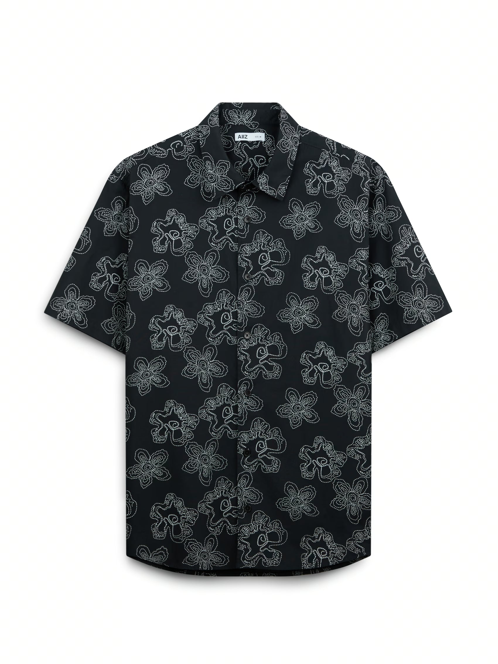AIIZ Men's Graphic Printed Short Sleeve Shirt (Black / S)