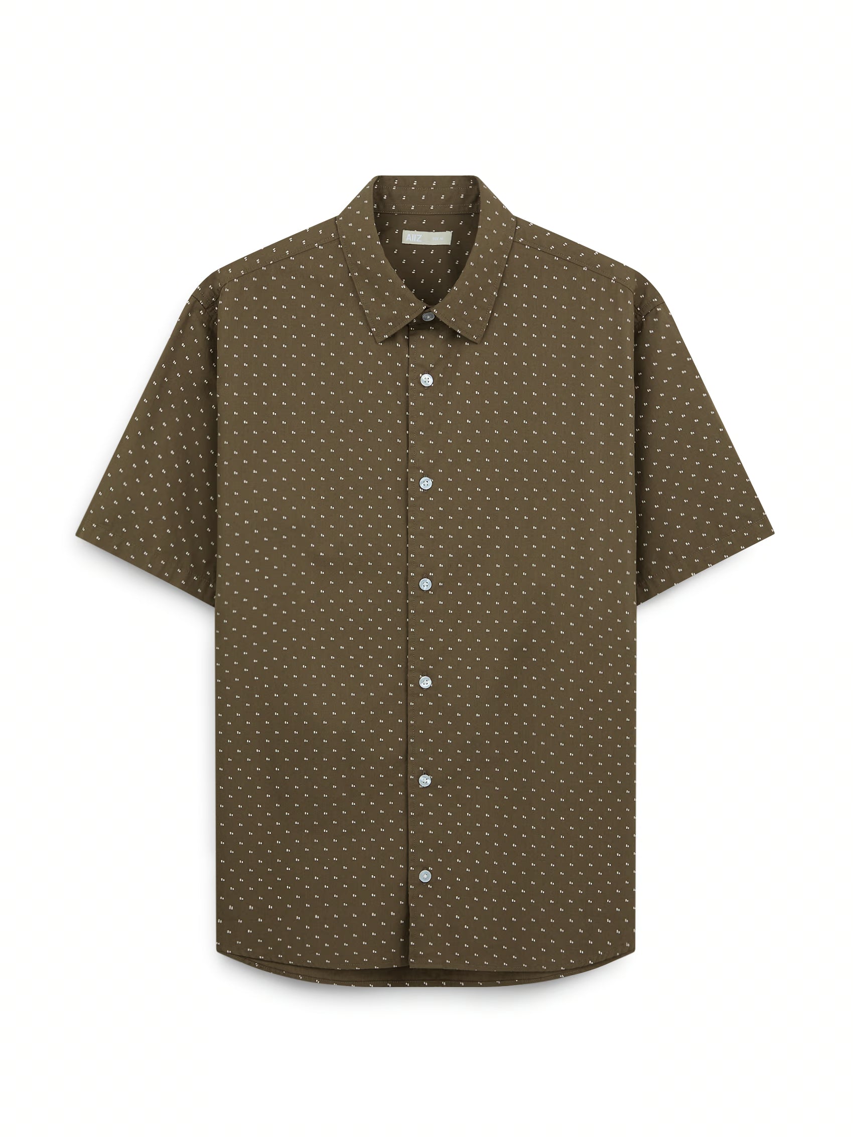 AIIZ Men's Graphic Printed Short Sleeve Shirt (Dark Brown / S)