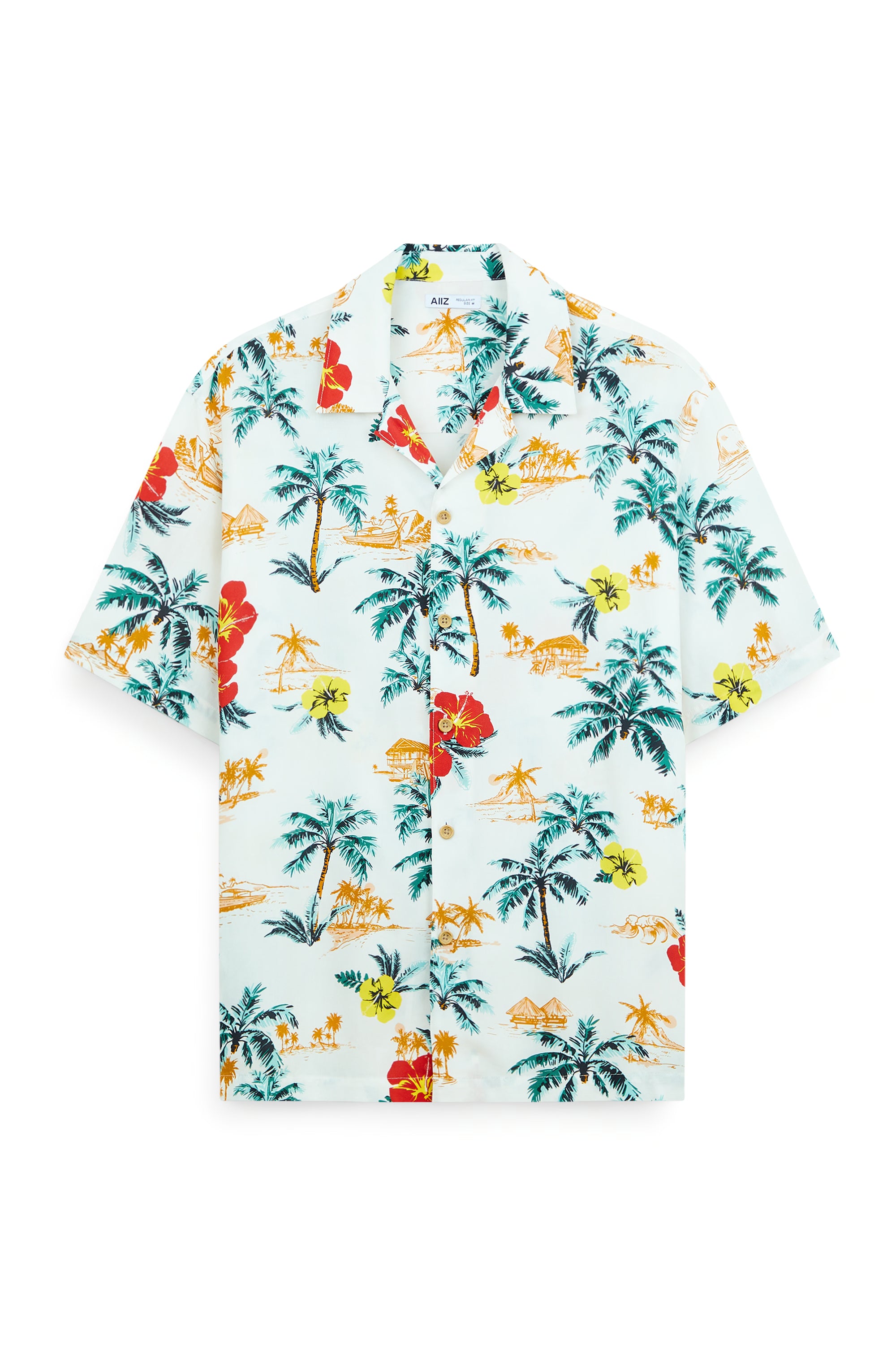 AIIZ Men’s Hawaiian Summer Print Short-Sleeve Shirt – 100%