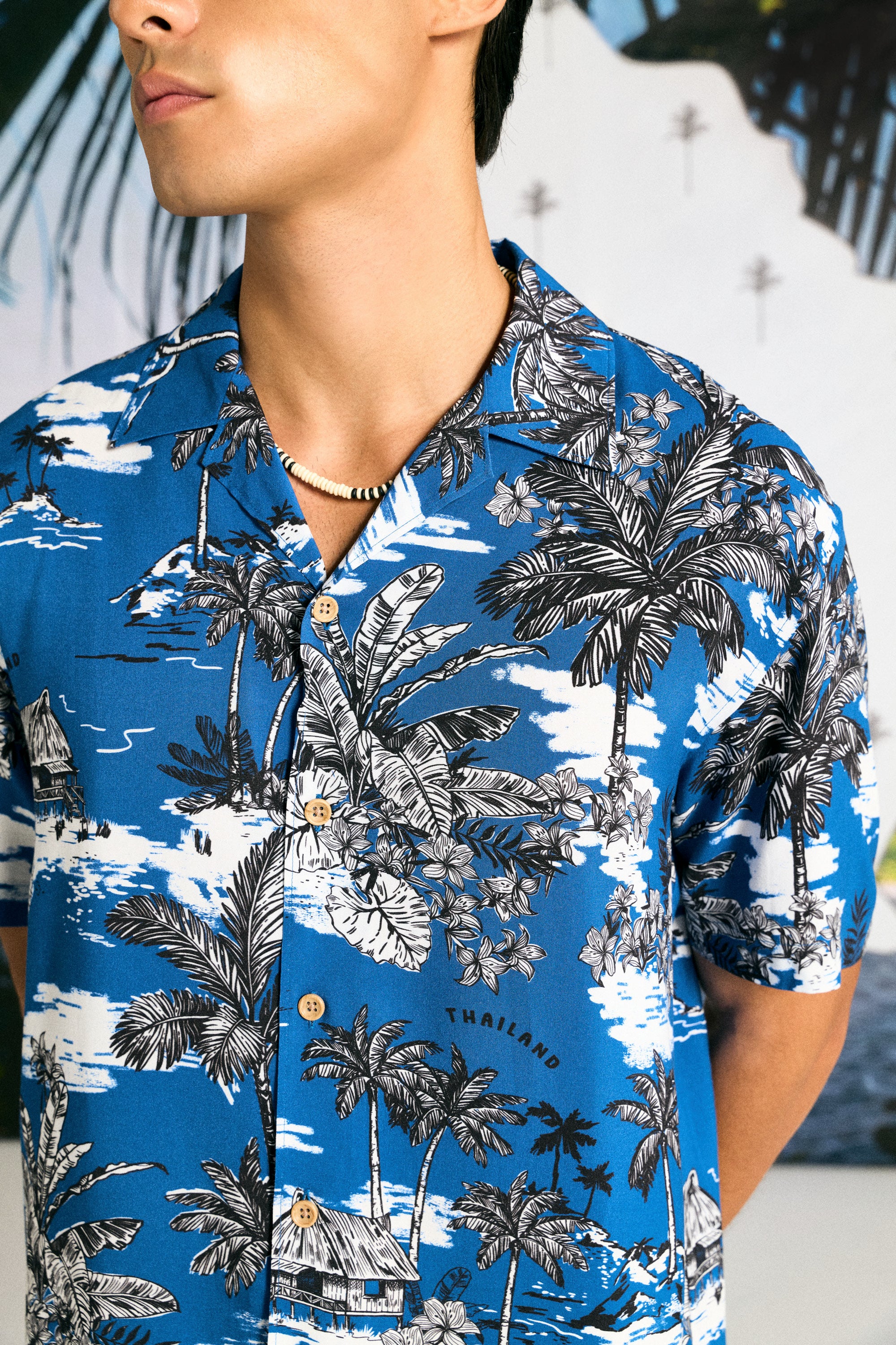 AIIZ Men’s Hawaiian Summer Print Short-Sleeve Shirt – 100% (Dark Blue / S)