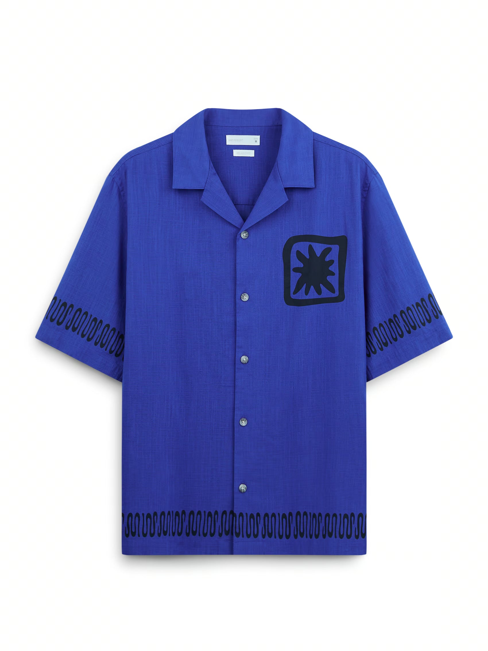 AIIZ Men's Printed Camp Collar Shirt (Dark Blue / S)