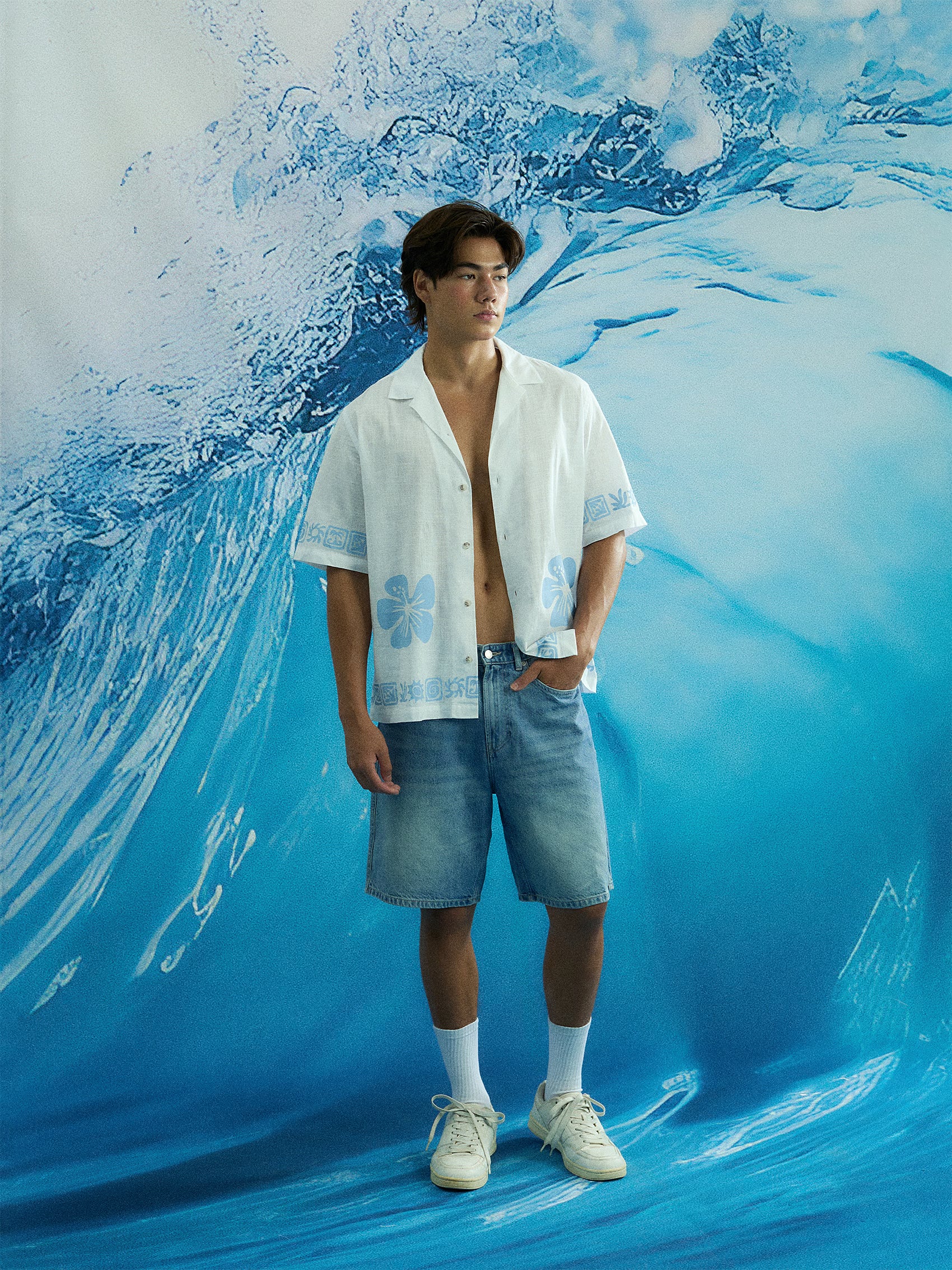 AIIZ Men's Printed Camp Collar Shirt