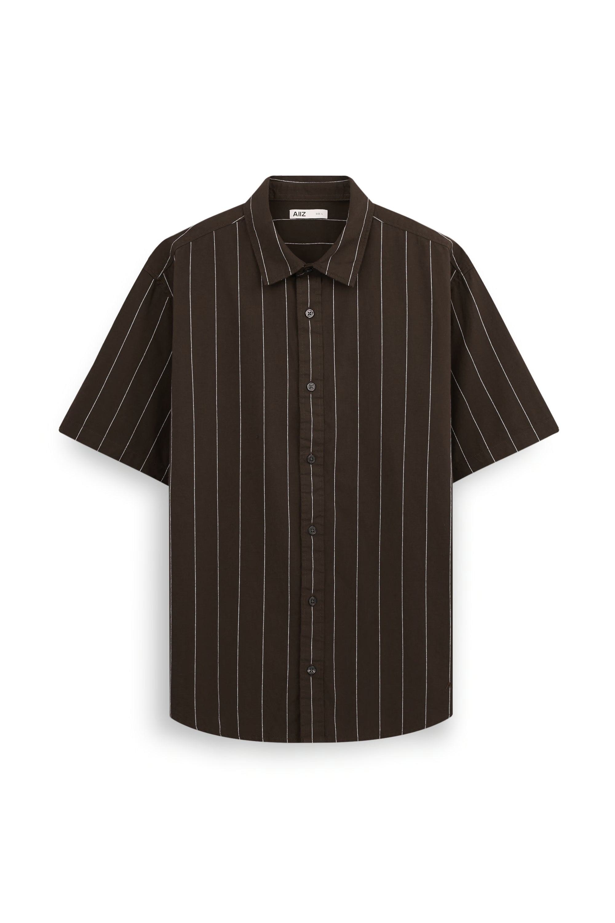 AIIZ Men’s Striped Short Sleeve Shirt (Dark Brown / S)