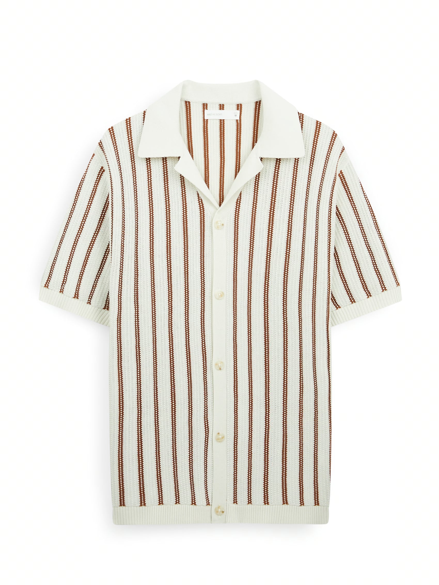 AIIZ Men's Stripe Knitted Short Sleeve Shirt (Cream / S)