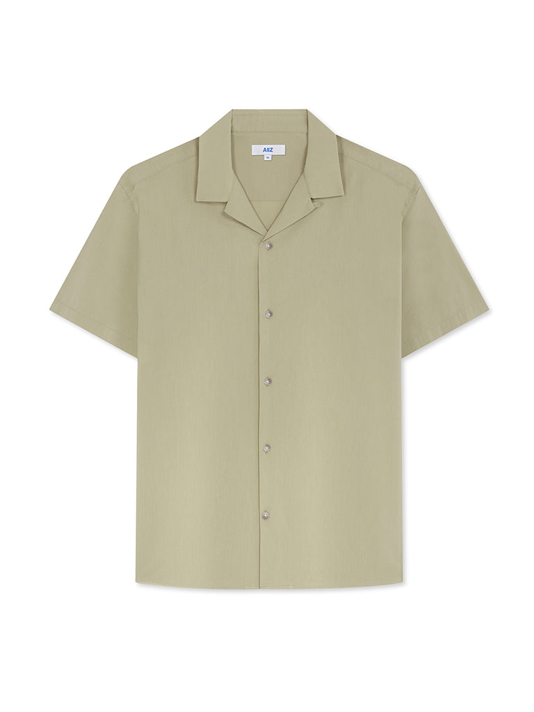 Men's Camp Collar Shorts Sleeve Cotton Shirt (Khaki / S)