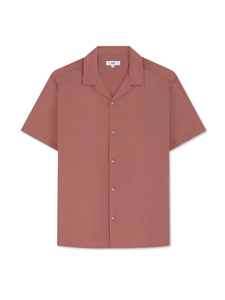 Men's Camp Collar Shorts Sleeve Cotton Shirt (Orange / S)