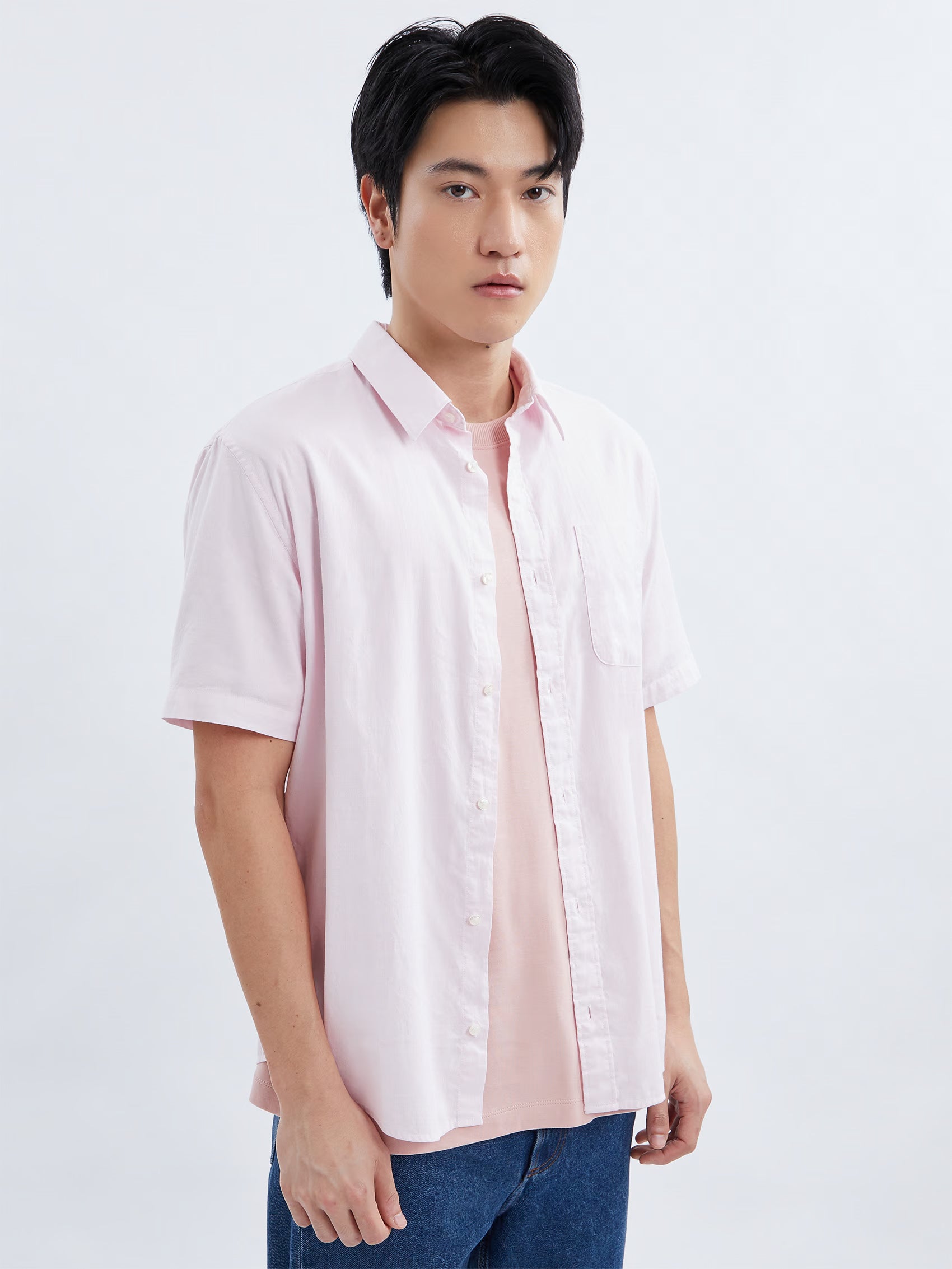 AIIZ Men's Short Sleeve Shirt (Light Pink / S)