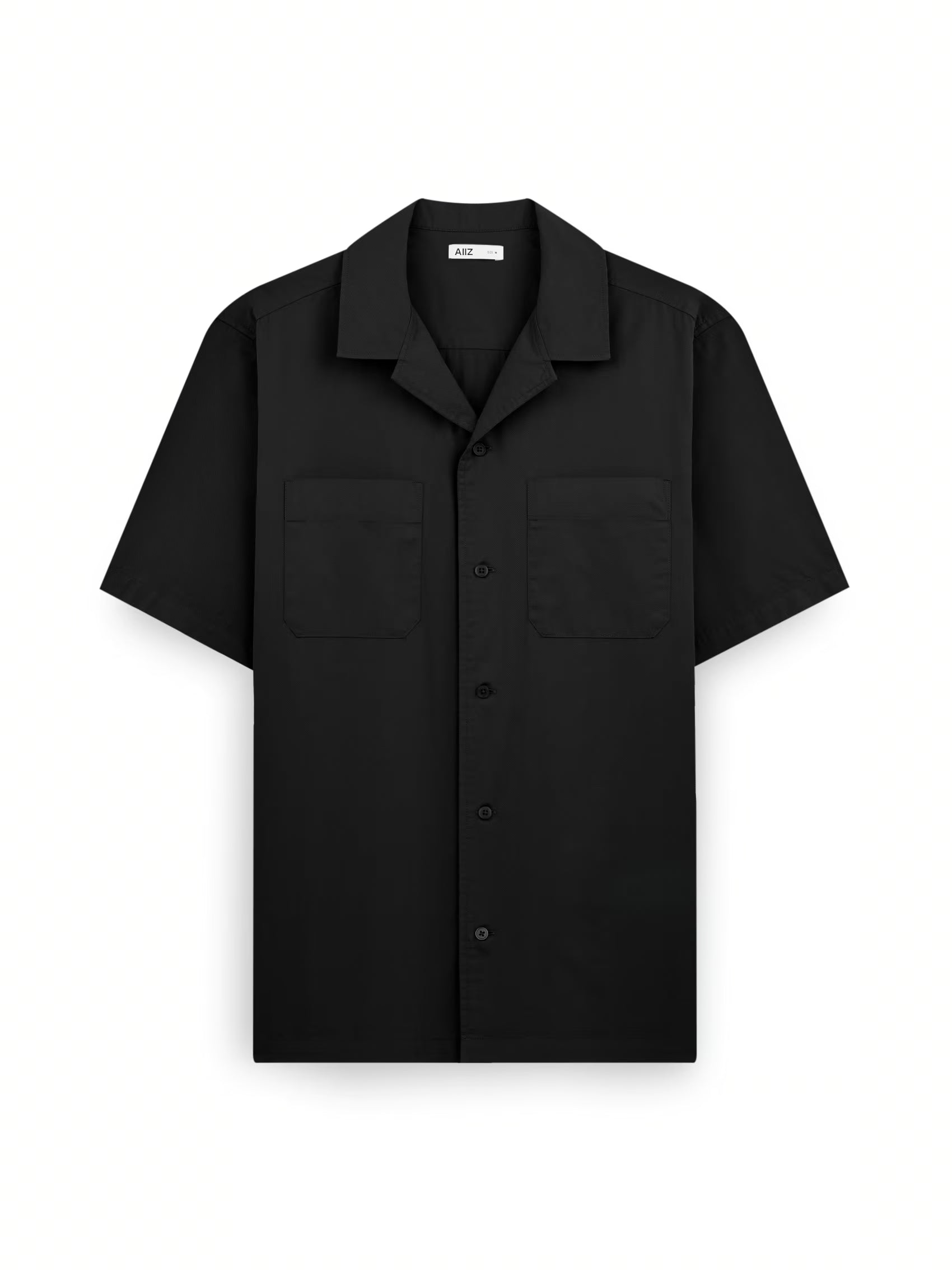 AIIZ Men's Pocket Camp Collar Shorts Sleeve Shirt (Black / S)