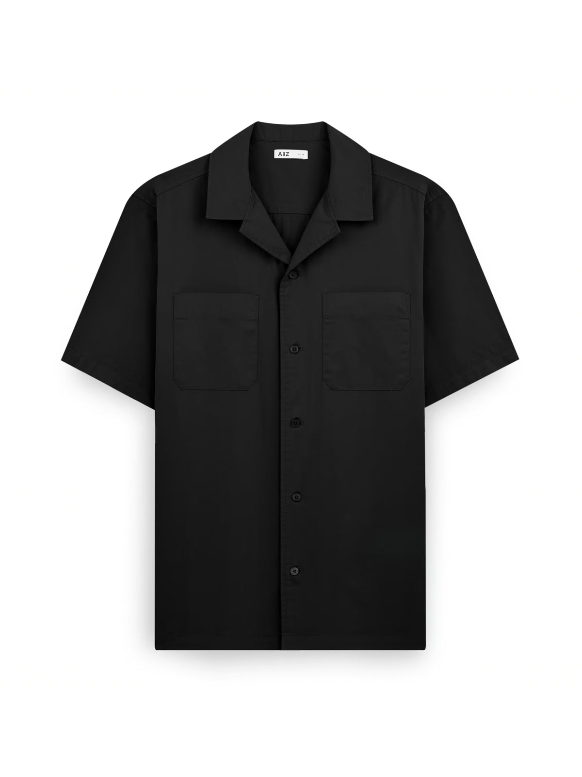 AIIZ Men's Pocket Camp Collar Shorts Sleeve Shirt (Black / S)
