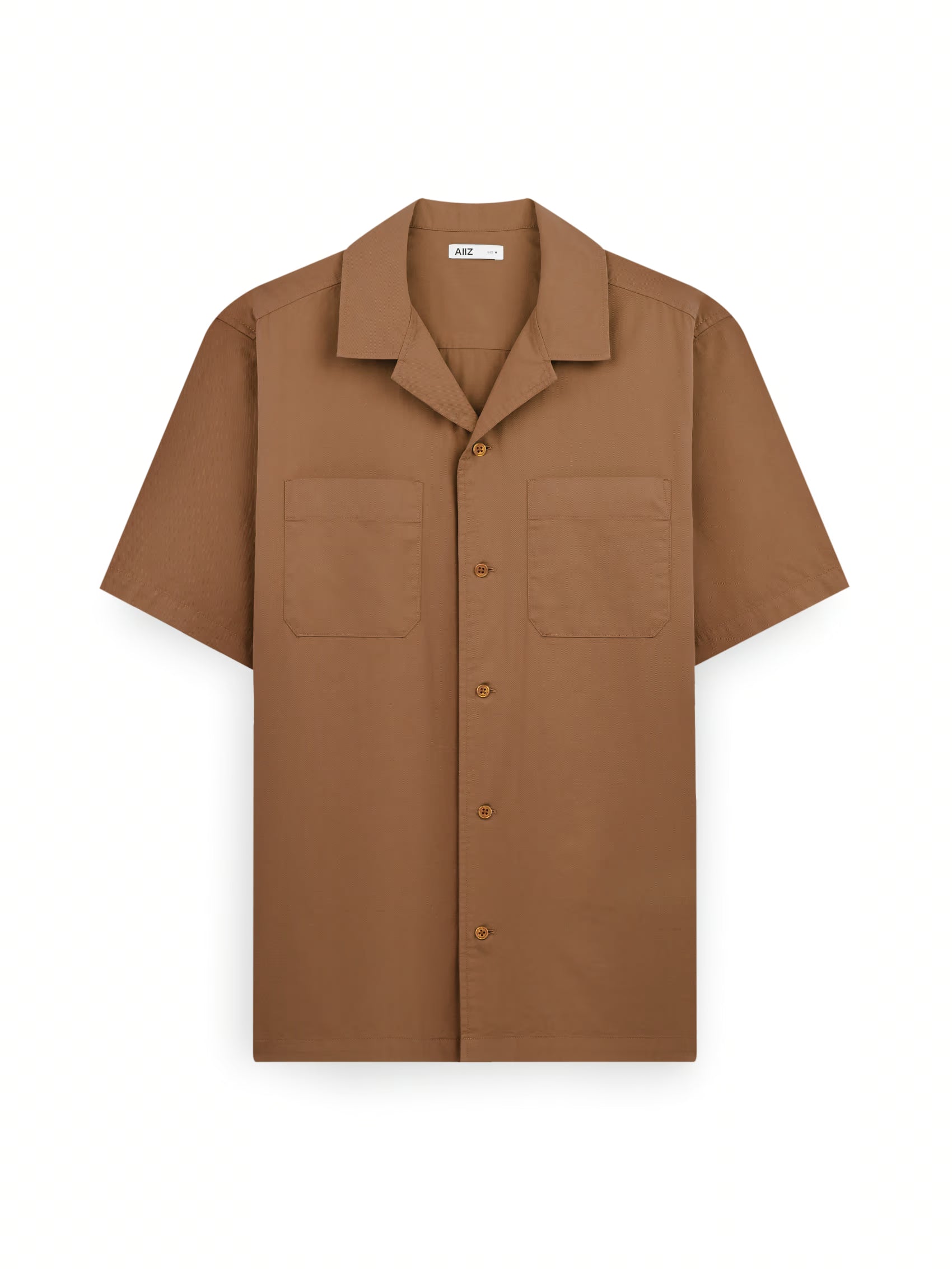 AIIZ Men's Pocket Camp Collar Shorts Sleeve Shirt (Brown / S)