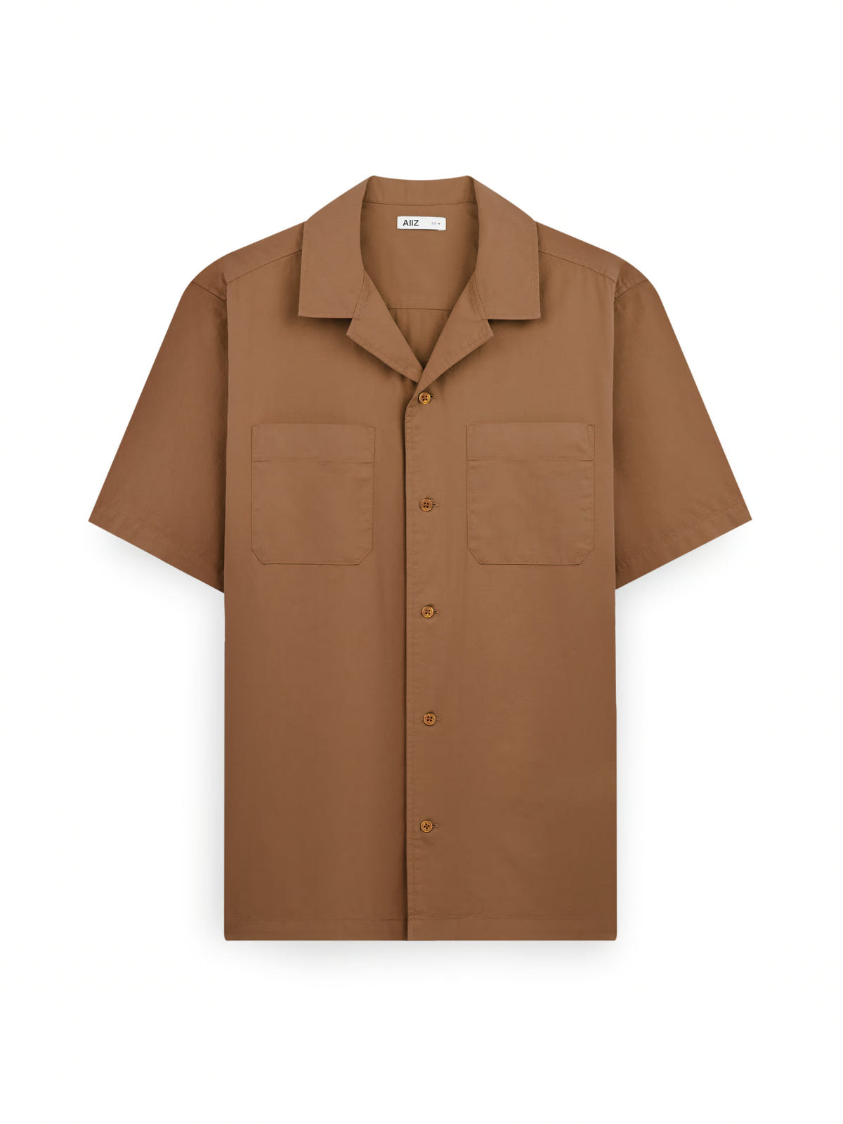 AIIZ Men's Pocket Camp Collar Shorts Sleeve Shirt (Brown / S)