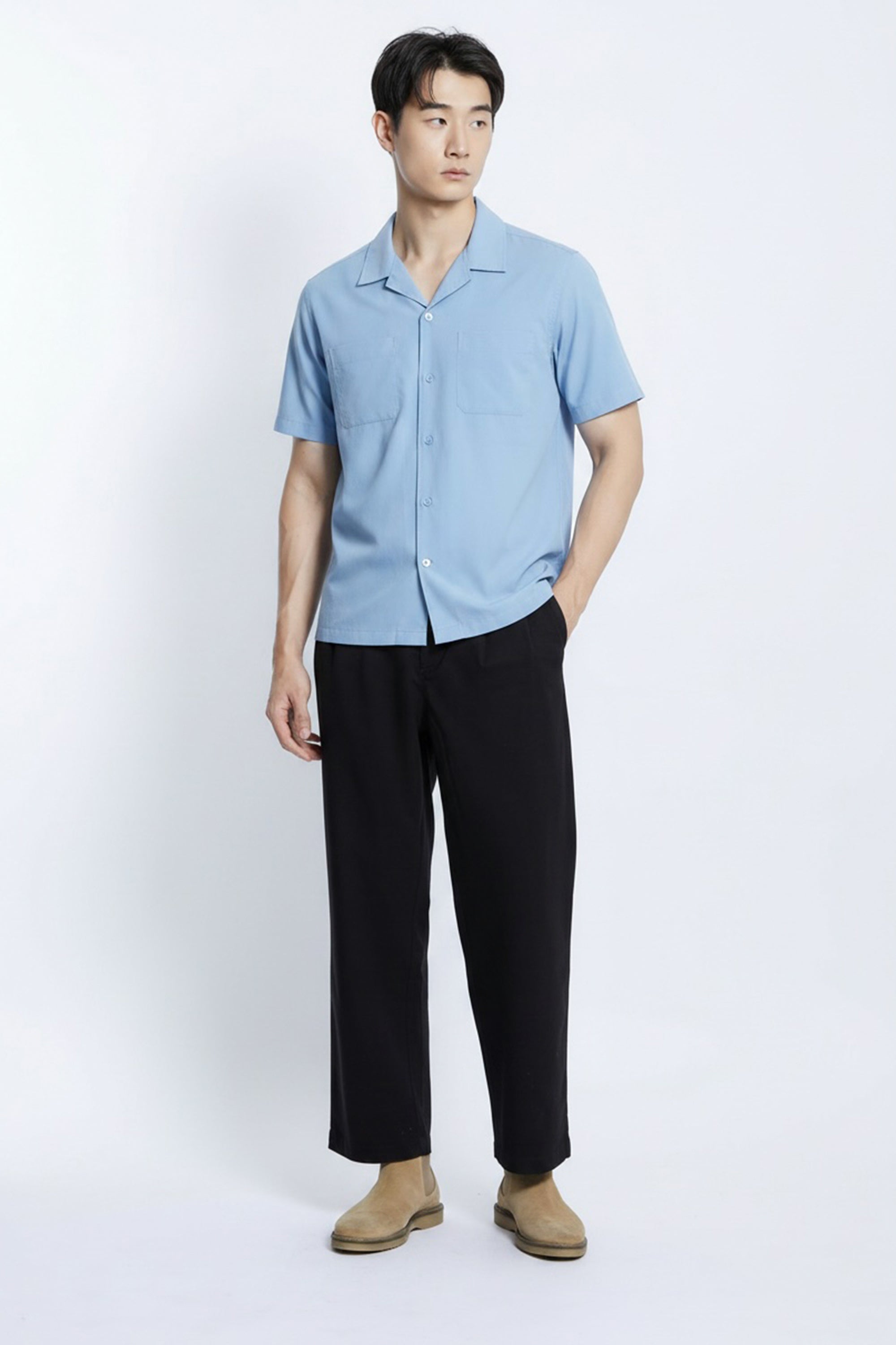 AIIZ Men's Pocket Camp Collar Shorts Sleeve Shirt (Blue / S)