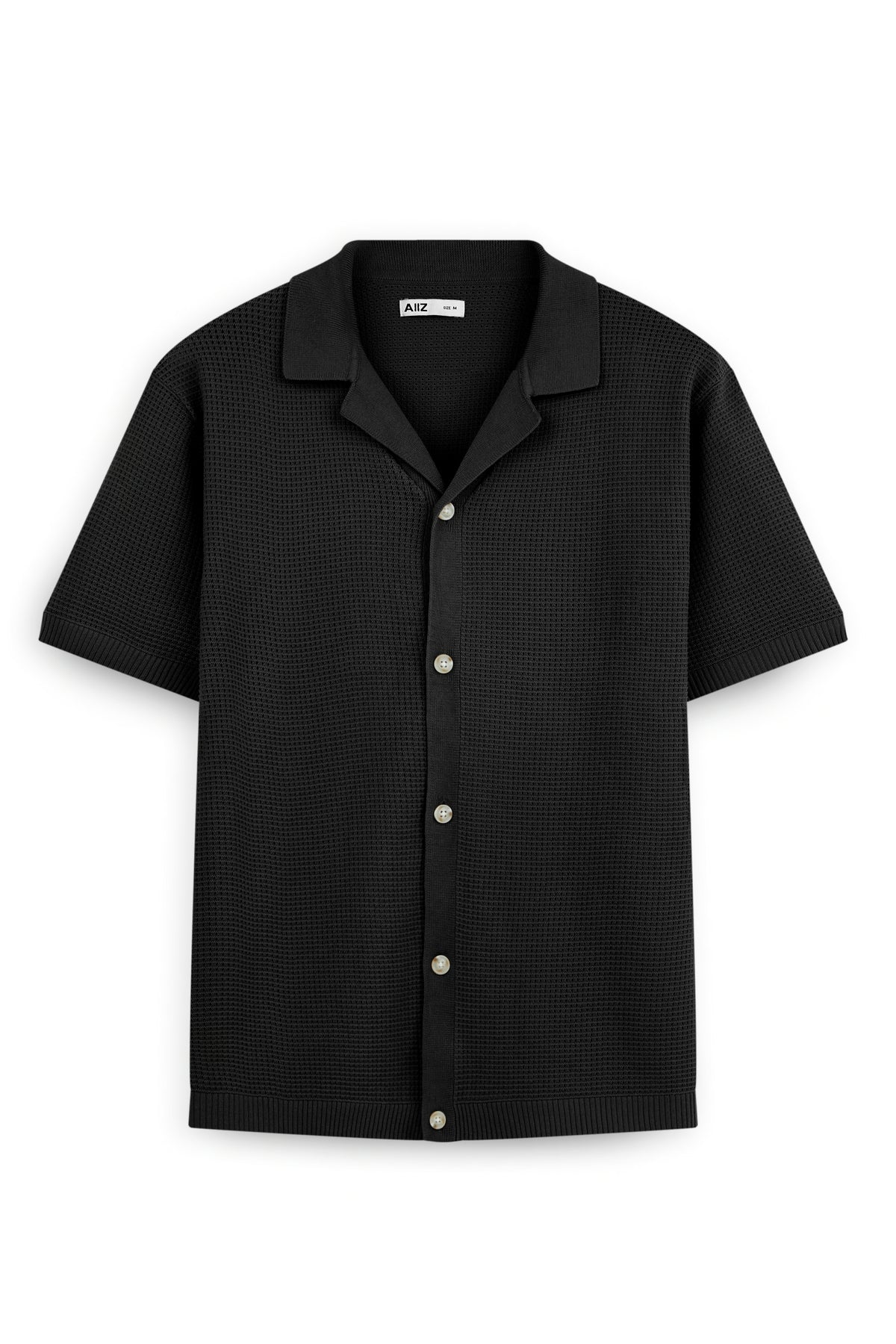 AIIZ Men's Knitted Short Sleeve Shirt (Black / S)