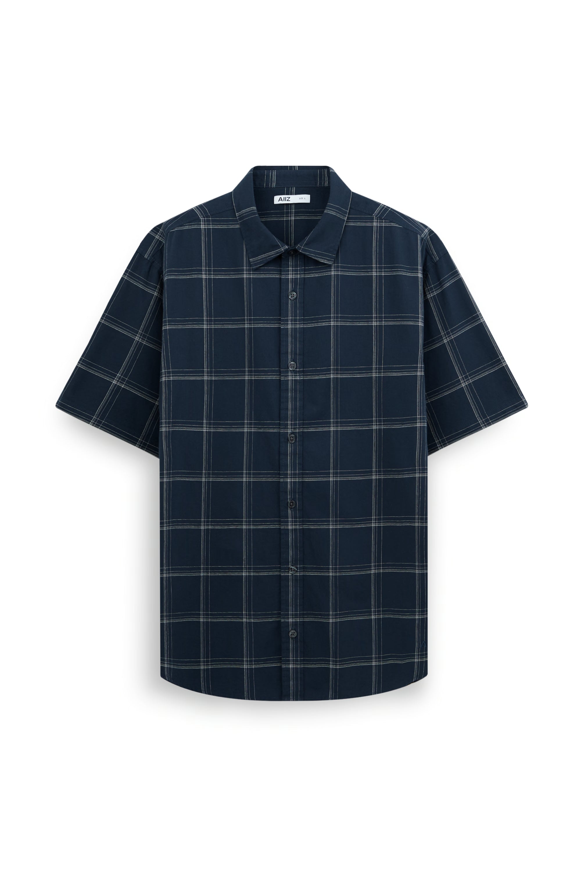 AIIZ Men's Check Short Sleeve Shirt (Navy / S)