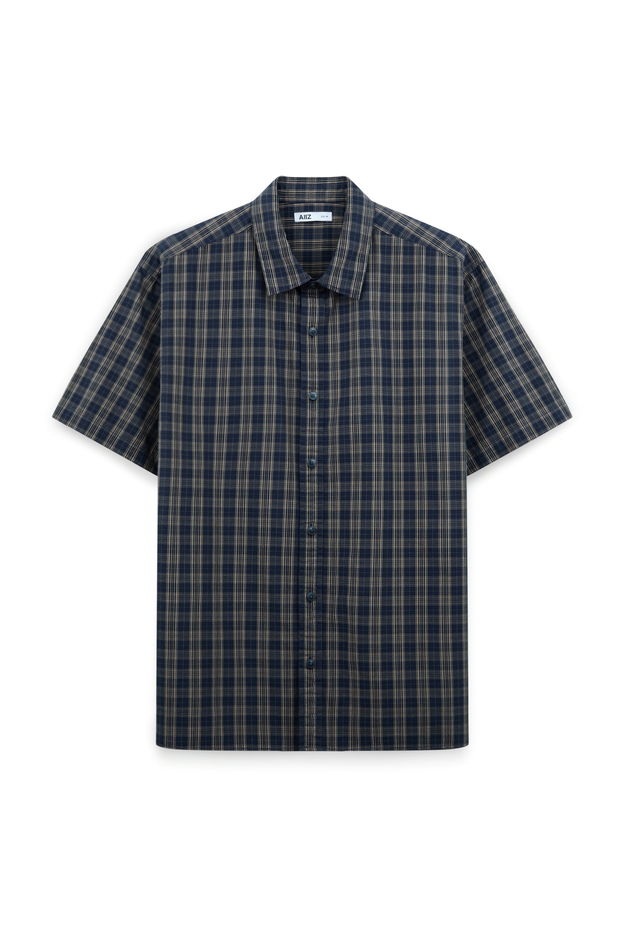AIIZ Men's Check Short Sleeve Shirt (Navy / S)