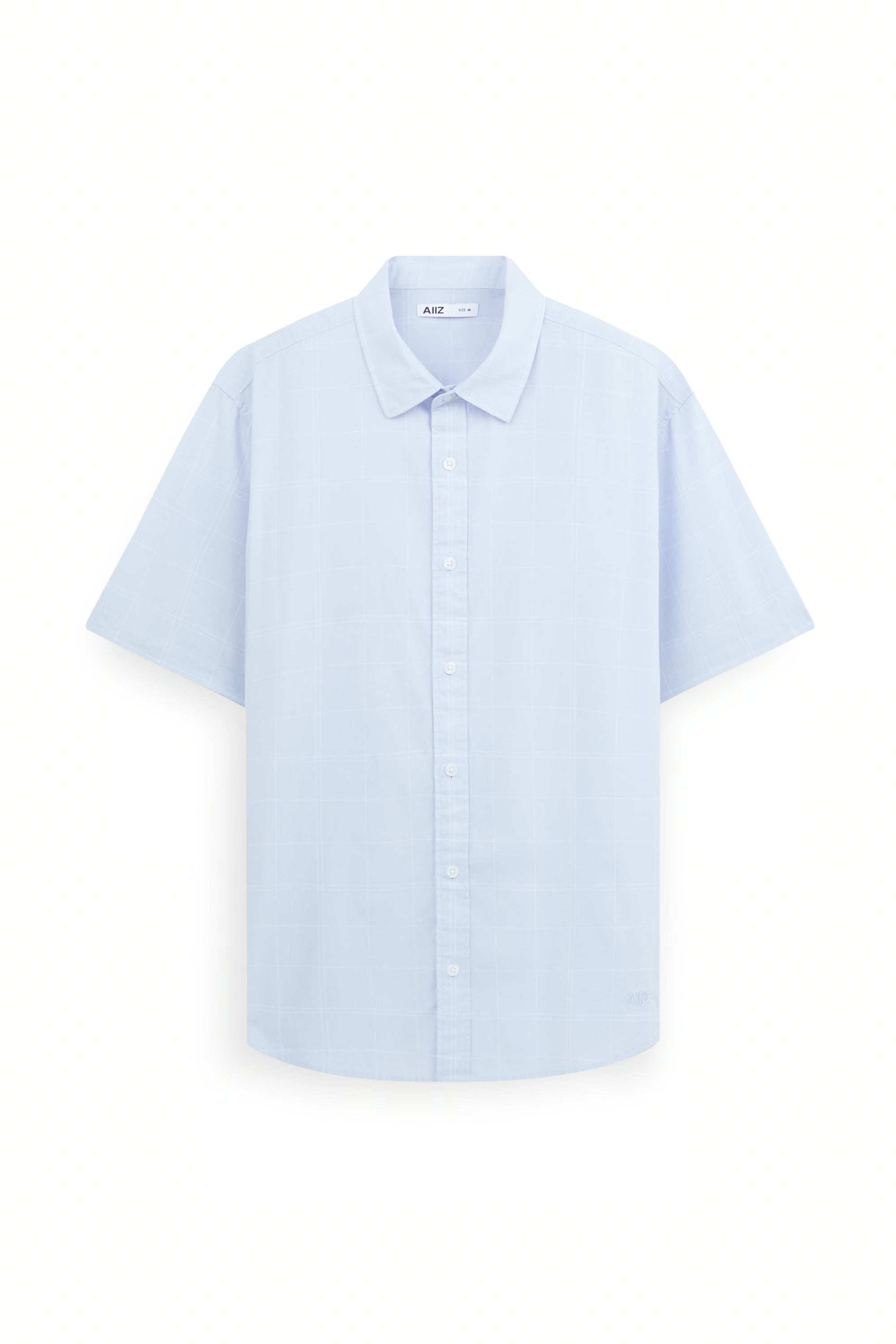 AIIZ Men's Check Short Sleeve Shirt (Light Blue / S)