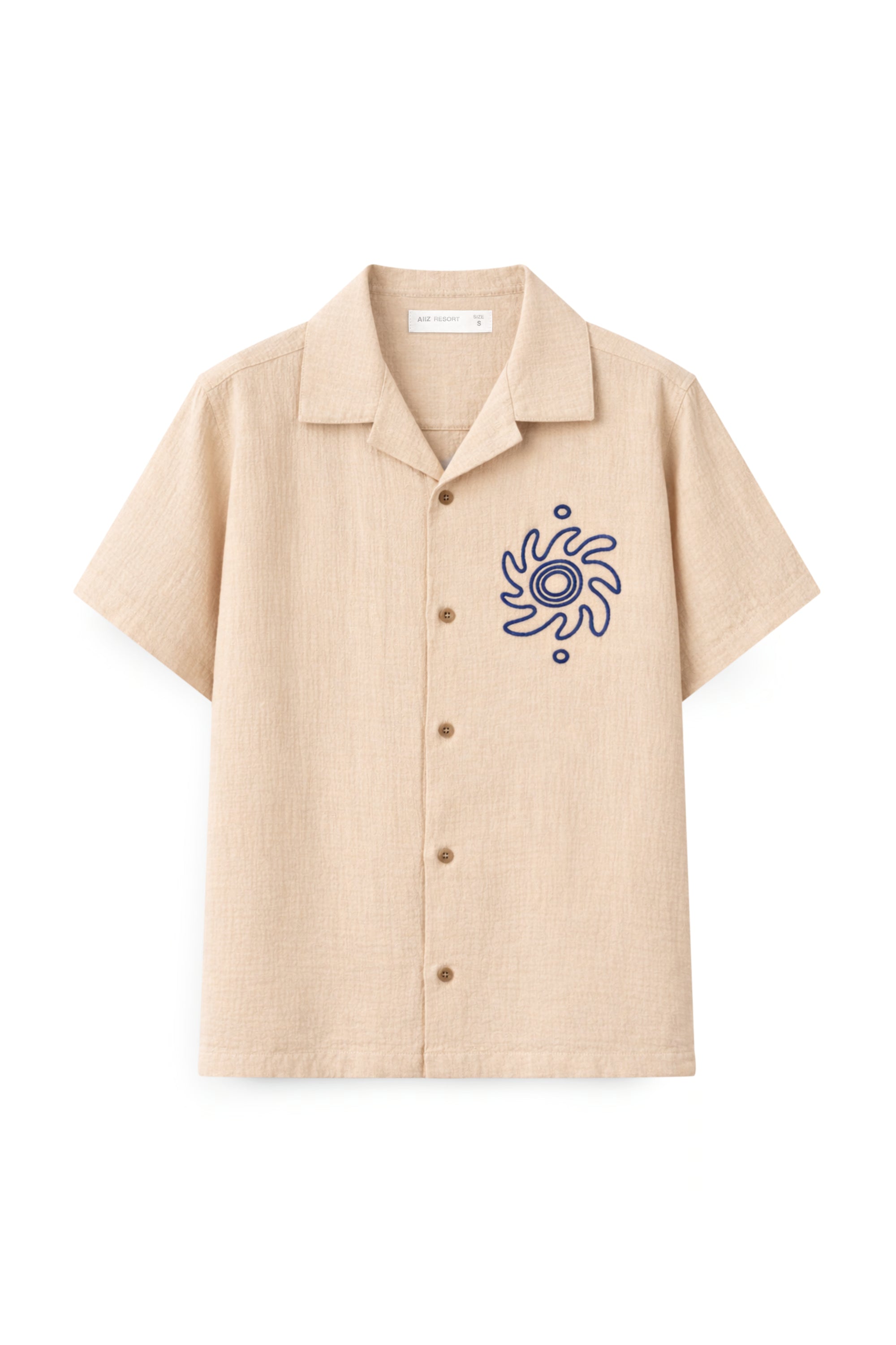 AIIZ Men’s Embroidered Short Sleeve Shirt (Khaki / S)