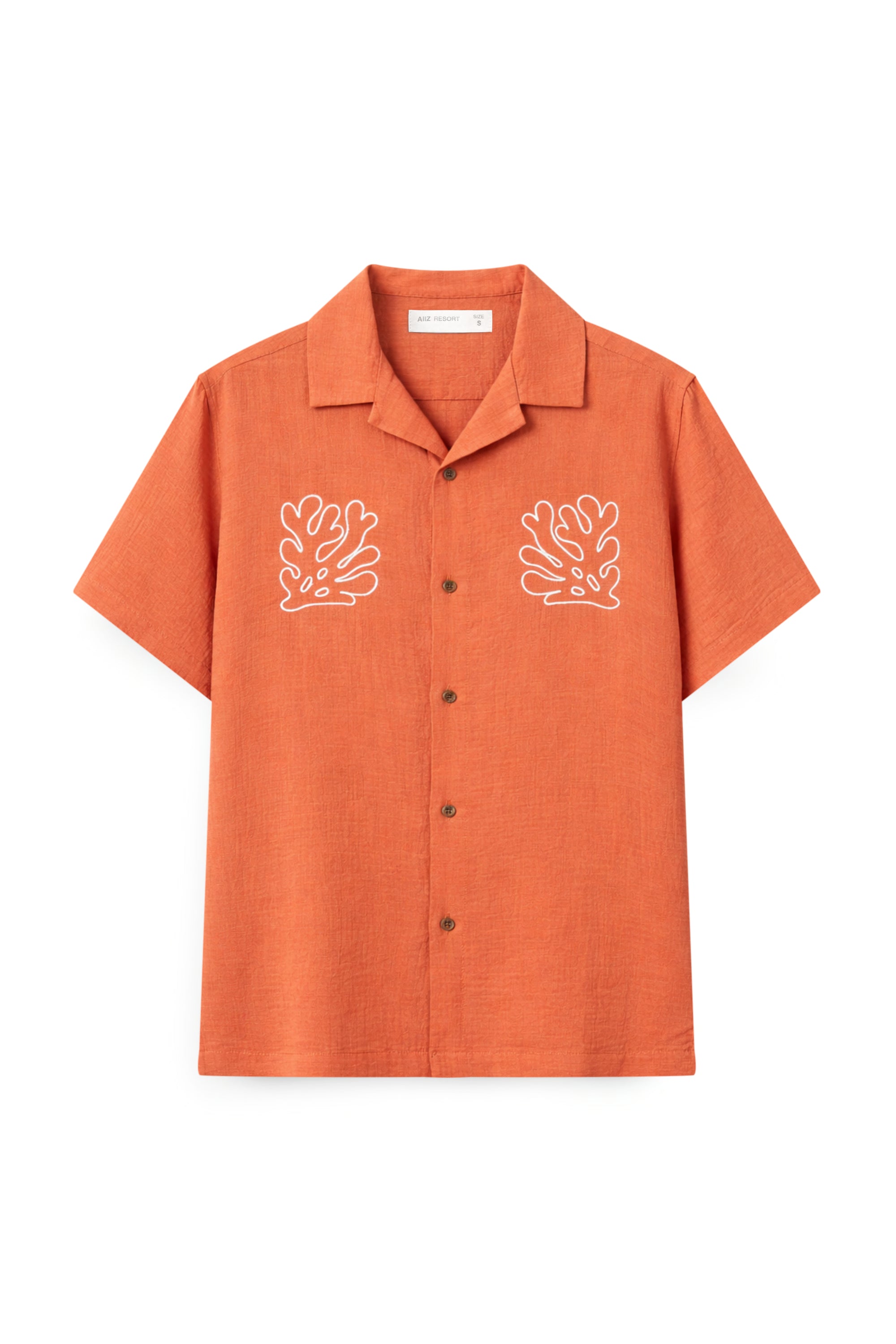 AIIZ Men’s Embroidered Short Sleeve Shirt (Orange / S)