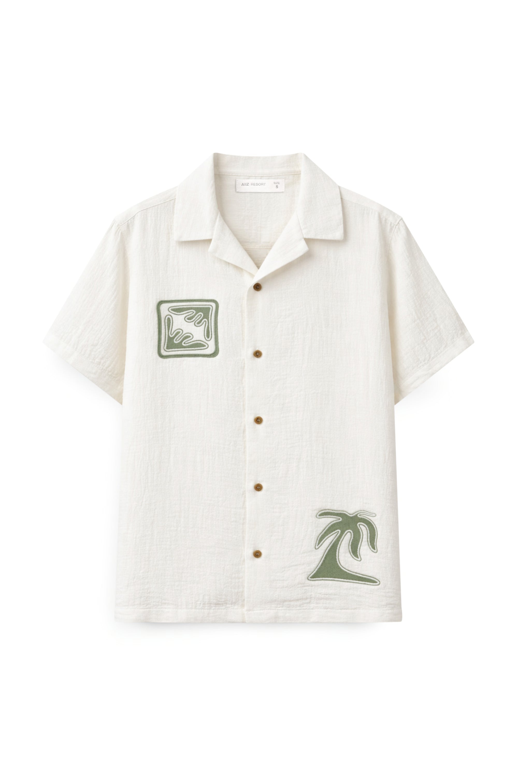 AIIZ Men’s Embroidered Short Sleeve Shirt (OFF WHITE / S)